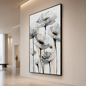Elegant White Poppy Flowers Canvas, Floral Wall Art, Modern Garden Decor, Neutral Tone Canvas, Ready to Hang Home Canvas Print Art