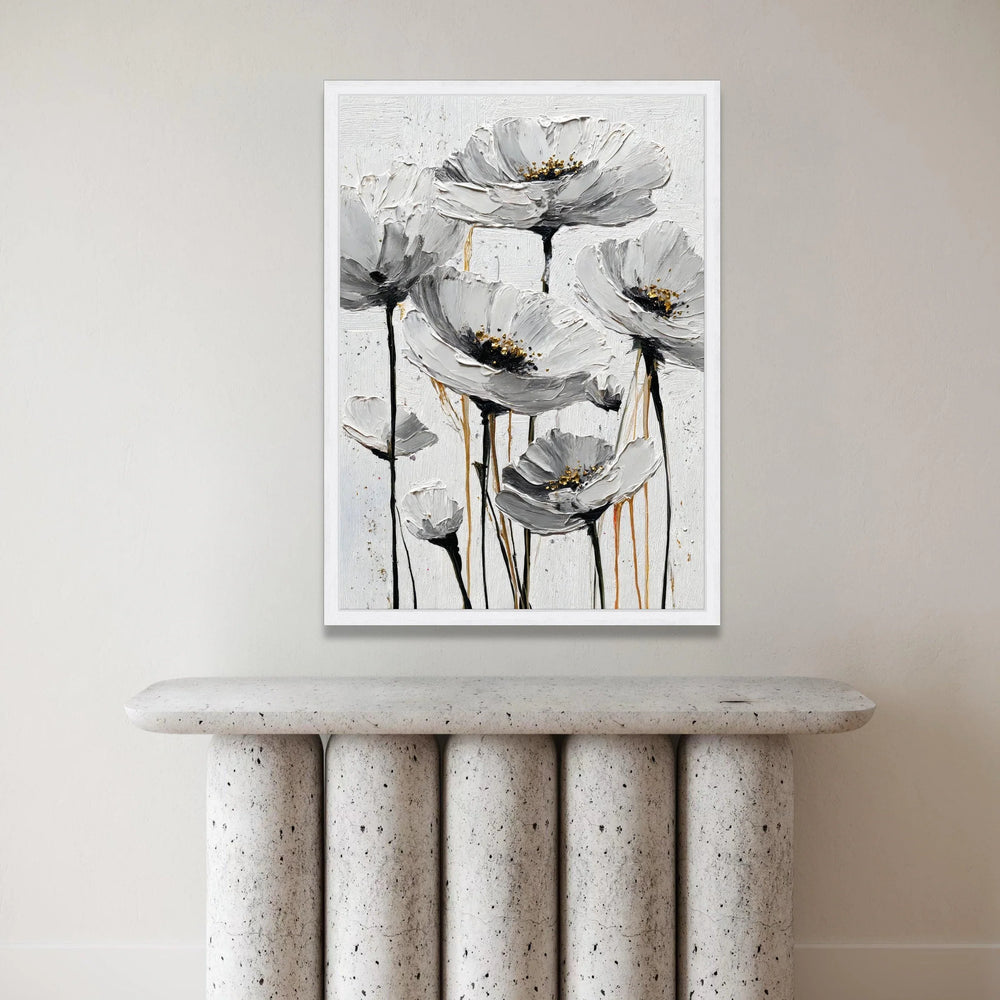Elegant White Poppy Flowers Canvas, Floral Wall Art, Modern Garden Decor, Neutral Tone Canvas, Ready to Hang Home Canvas Print Art