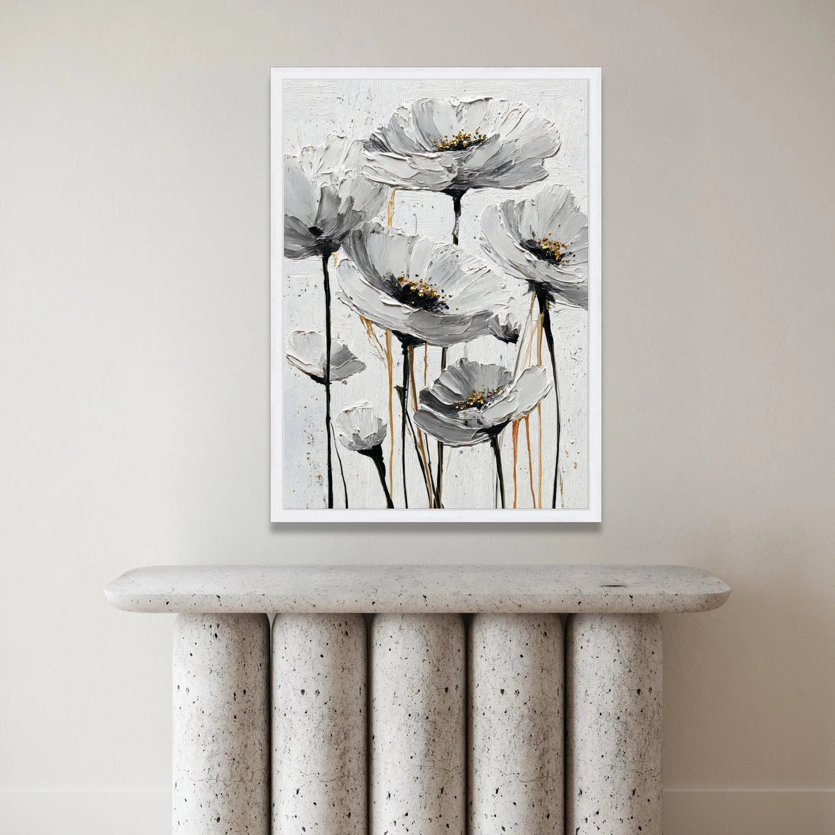 Elegant White Poppy Flowers Canvas, Floral Wall Art, Modern Garden Decor, Neutral Tone Canvas, Ready to Hang Home Canvas Print Art