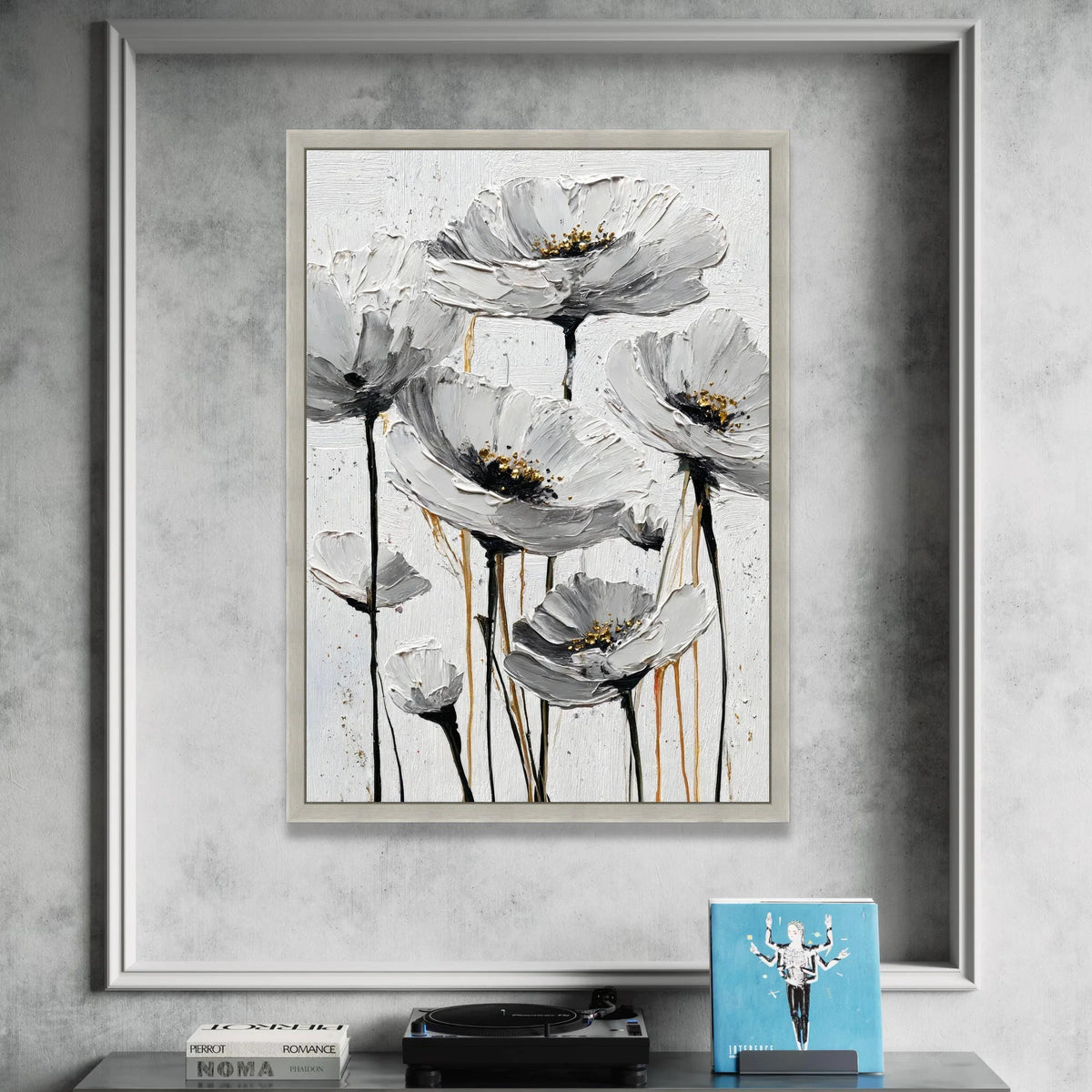 Elegant White Poppy Flowers Canvas, Floral Wall Art, Modern Garden Decor, Neutral Tone Canvas, Ready to Hang Home Canvas Print Art