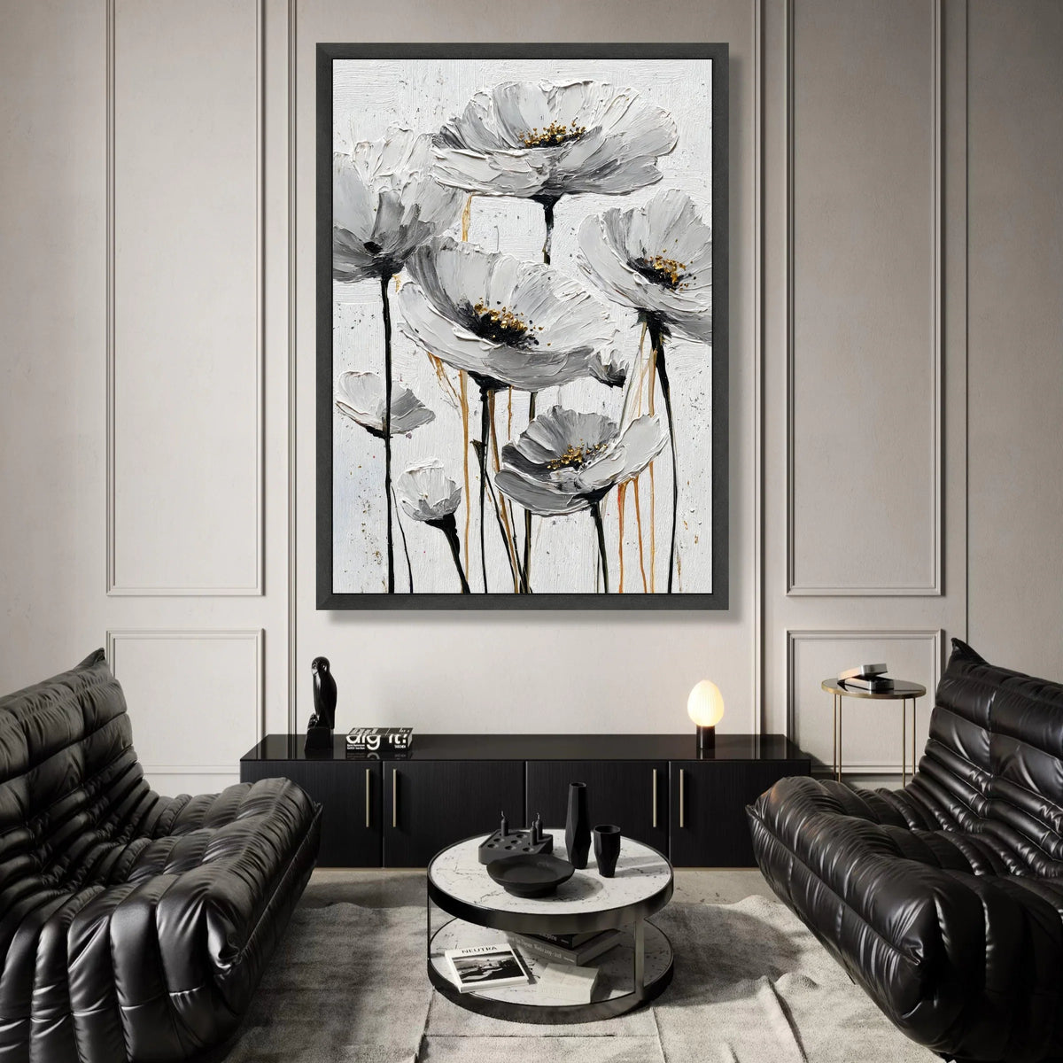 Elegant White Poppy Flowers Canvas, Floral Wall Art, Modern Garden Decor, Neutral Tone Canvas, Ready to Hang Home Canvas Print Art