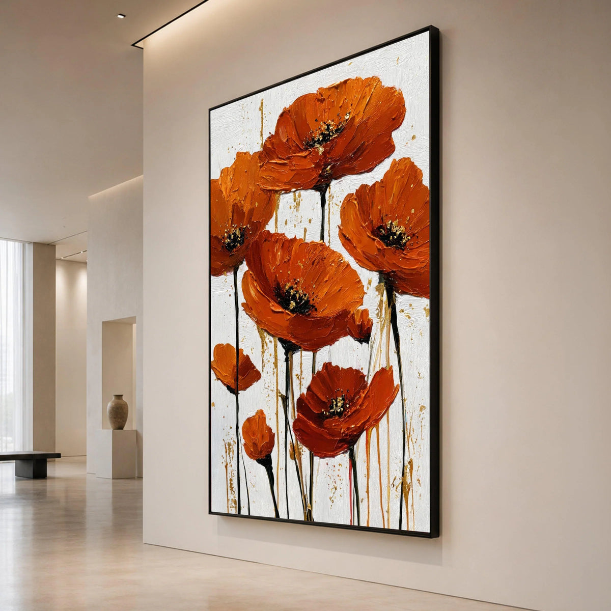 Bright Orange Poppies Canvas Wall Art, Modern Floral Painting, Bold Bloom Artwork, Vibrant Flower Decoration, Home Wall Canvas Print Art