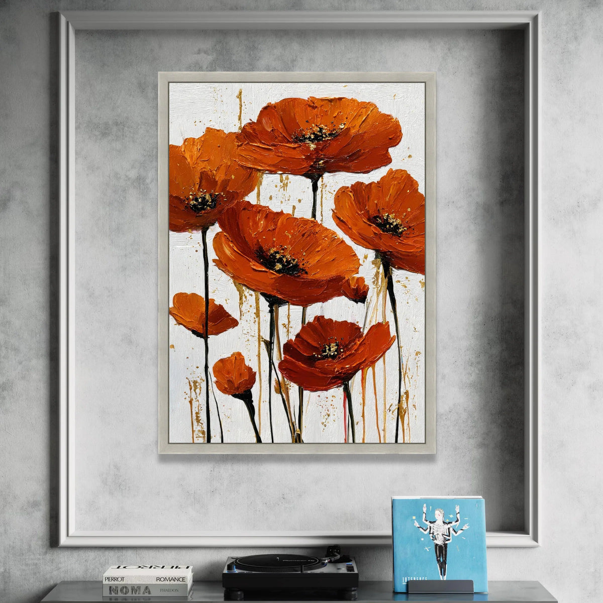 Bright Orange Poppies Canvas Wall Art, Modern Floral Painting, Bold Bloom Artwork, Vibrant Flower Decoration, Home Wall Canvas Print Art