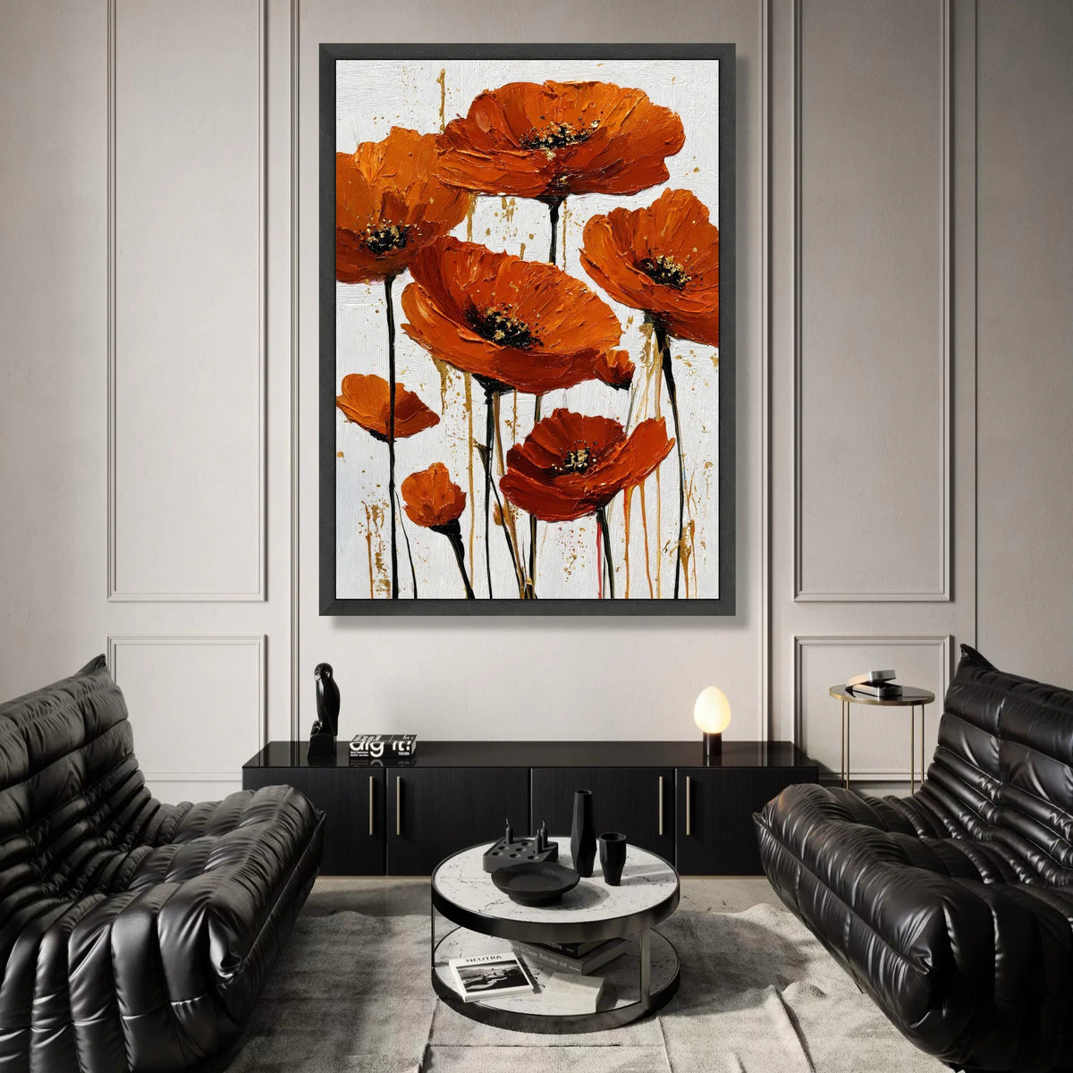 Bright Orange Poppies Canvas Wall Art, Modern Floral Painting, Bold Bloom Artwork, Vibrant Flower Decoration, Home Wall Canvas Print Art