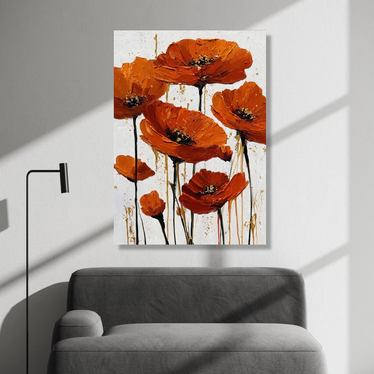 Bright Orange Poppies Canvas Wall Art, Modern Floral Painting, Bold Bloom Artwork, Vibrant Flower Decoration, Home Wall Canvas Print Art