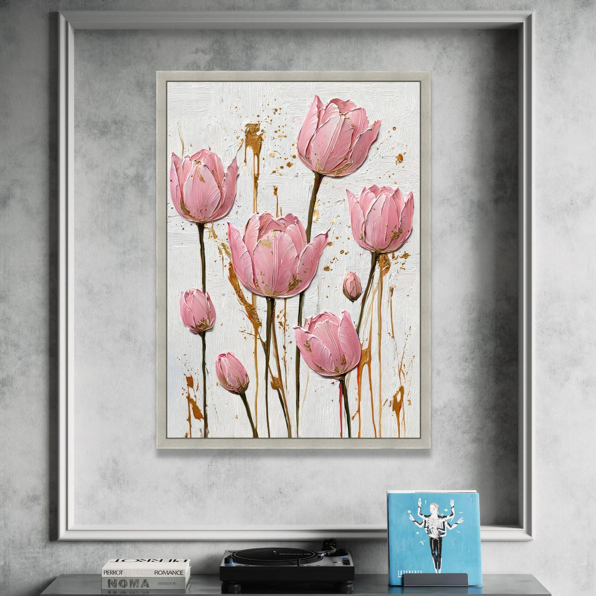 Elegant Pink Tulips Canvas Wall Art, Floral Home Decoration, Modern Flower Painting, Vertical Botanical Canvas, Ready to Canvas Print Art