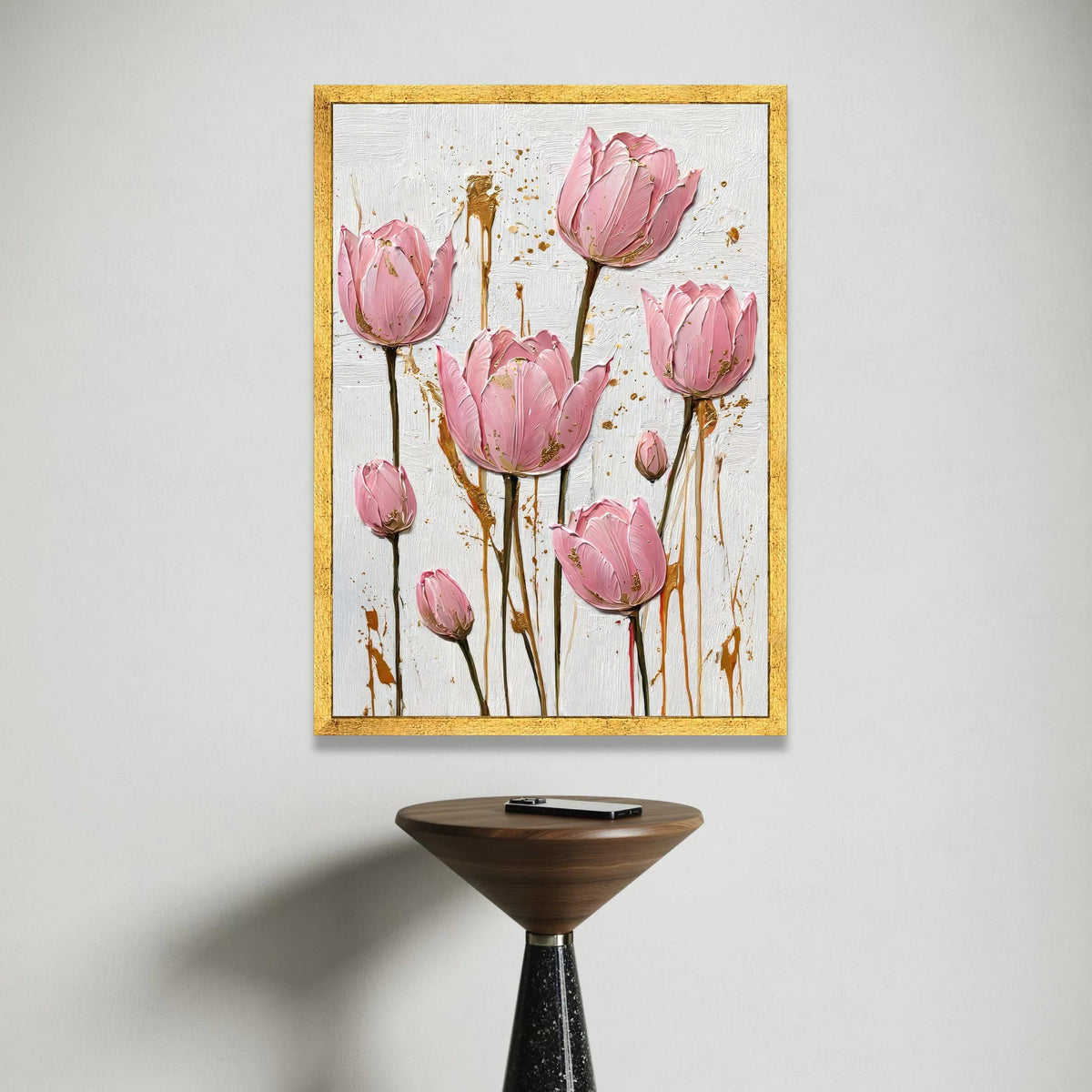 Elegant Pink Tulips Canvas Wall Art, Floral Home Decoration, Modern Flower Painting, Vertical Botanical Canvas, Ready to Canvas Print Art