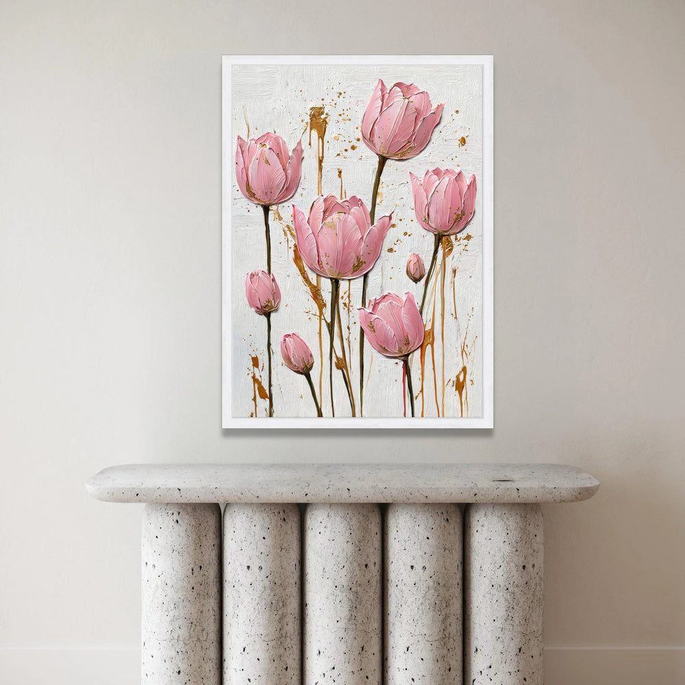 Elegant Pink Tulips Canvas Wall Art, Floral Home Decoration, Modern Flower Painting, Vertical Botanical Canvas, Ready to Canvas Print Art