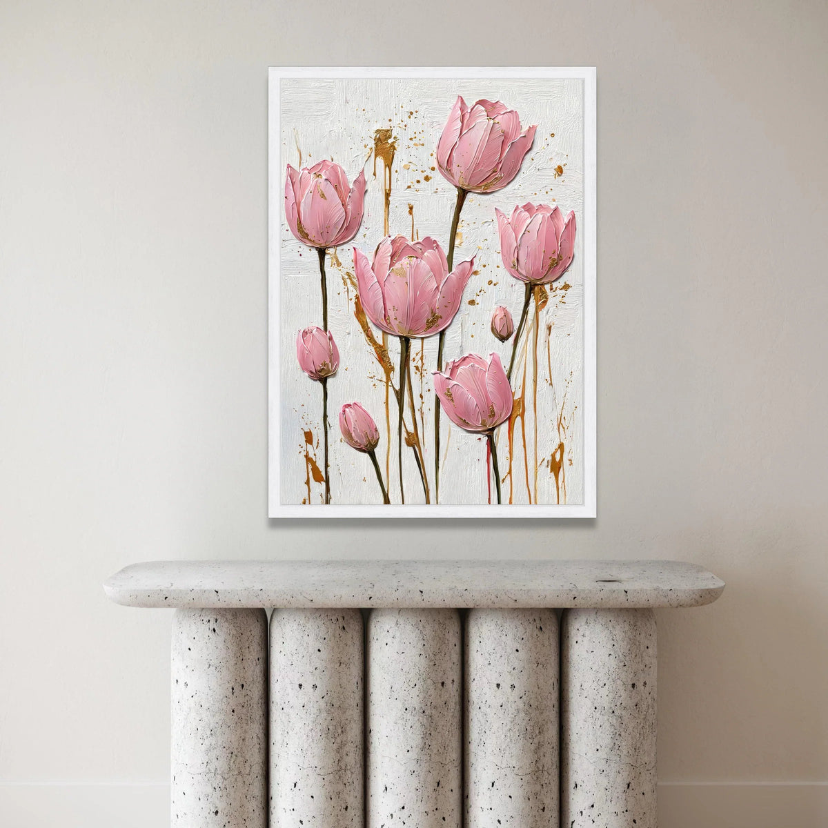 Elegant Pink Tulips Canvas Wall Art, Floral Home Decoration, Modern Flower Painting, Vertical Botanical Canvas, Ready to Canvas Print Art