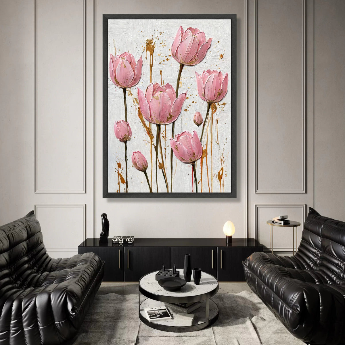 Elegant Pink Tulips Canvas Wall Art, Floral Home Decoration, Modern Flower Painting, Vertical Botanical Canvas, Ready to Canvas Print Art