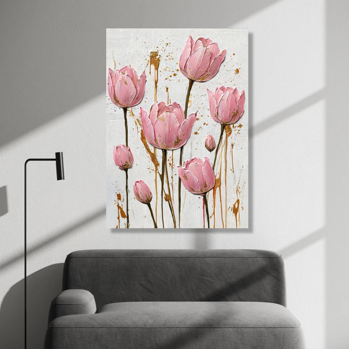 Elegant Pink Tulips Canvas Wall Art, Floral Home Decoration, Modern Flower Painting, Vertical Botanical Canvas, Ready to Canvas Print Art