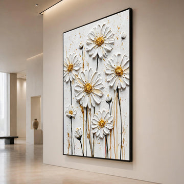 Elegant White Daisy Blooms Canvas Wall Art, Floral Home Decor, Nature-Inspired Flower Canvas, Modern Botanical Wall Canvas Print Art