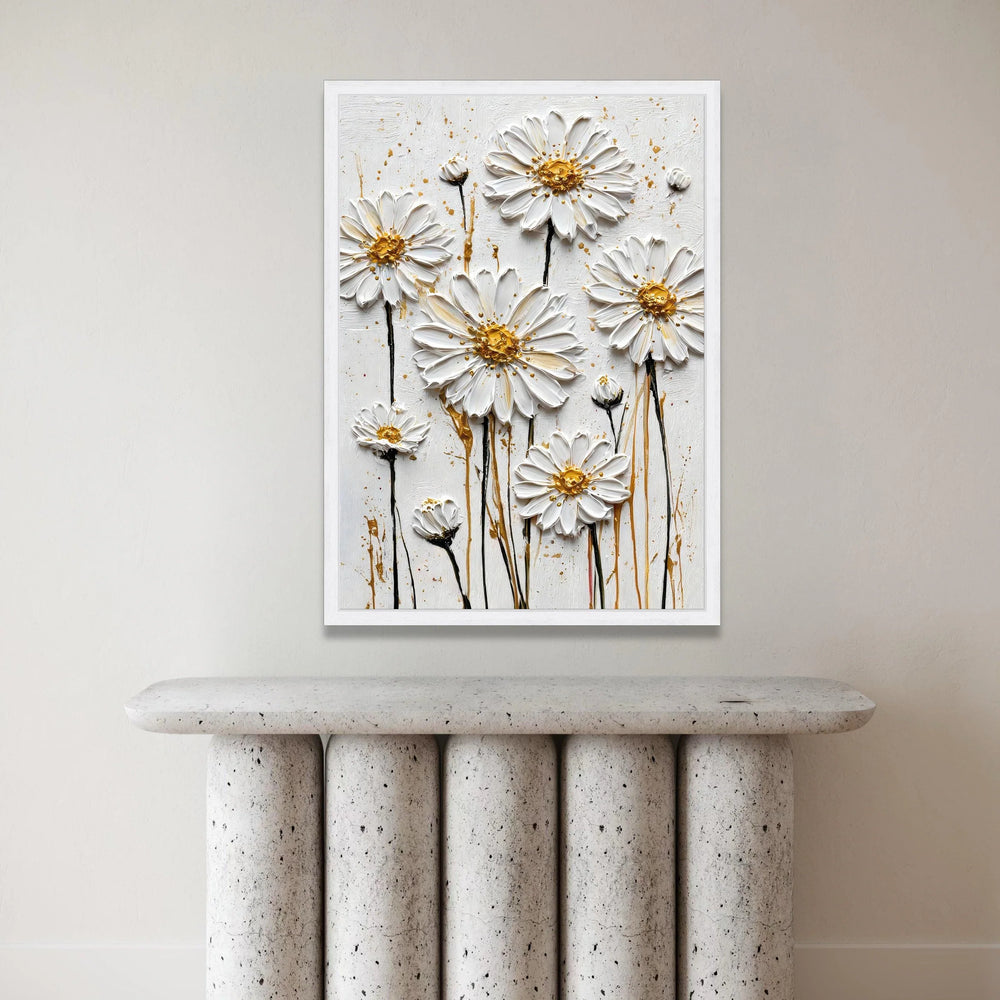 Elegant White Daisy Blooms Canvas Wall Art, Floral Home Decor, Nature-Inspired Flower Canvas, Modern Botanical Wall Canvas Print Art