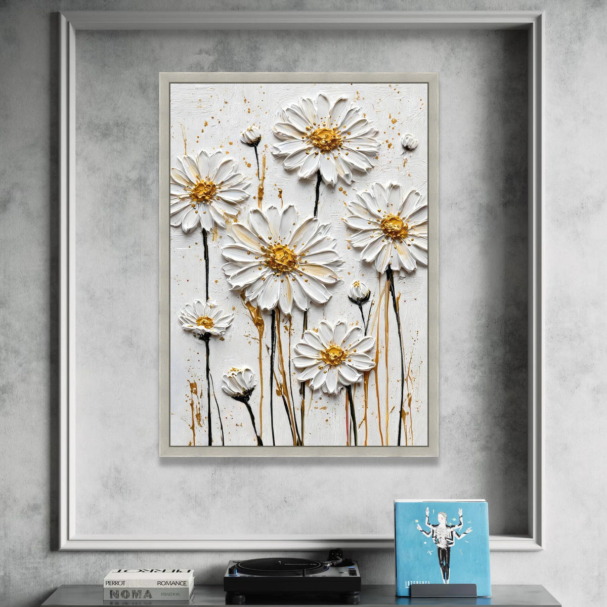 Elegant White Daisy Blooms Canvas Wall Art, Floral Home Decor, Nature-Inspired Flower Canvas, Modern Botanical Wall Canvas Print Art