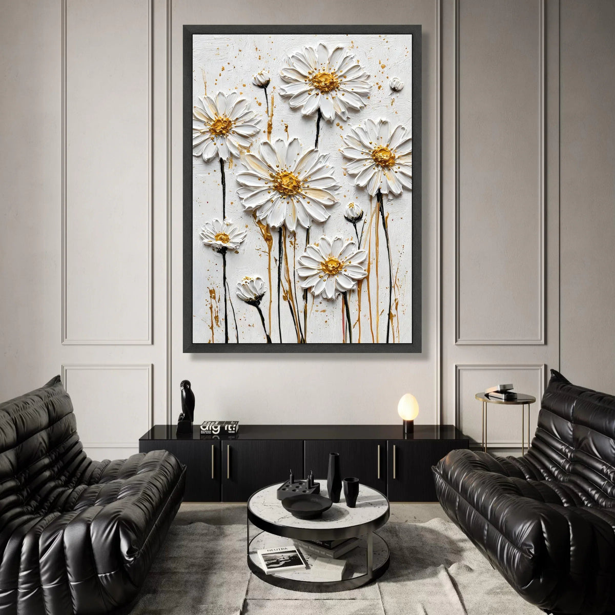 Elegant White Daisy Blooms Canvas Wall Art, Floral Home Decor, Nature-Inspired Flower Canvas, Modern Botanical Wall Canvas Print Art