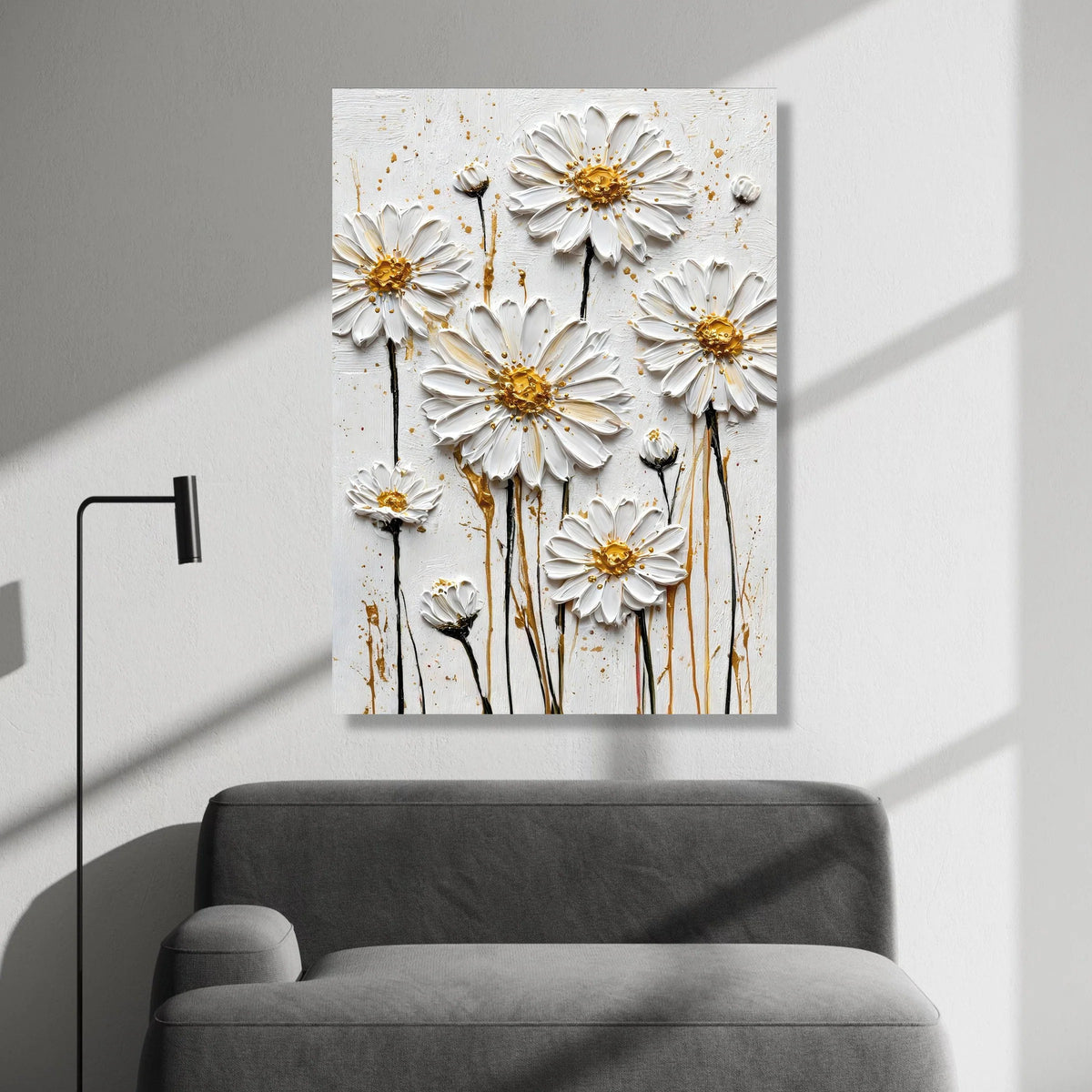 Elegant White Daisy Blooms Canvas Wall Art, Floral Home Decor, Nature-Inspired Flower Canvas, Modern Botanical Wall Canvas Print Art
