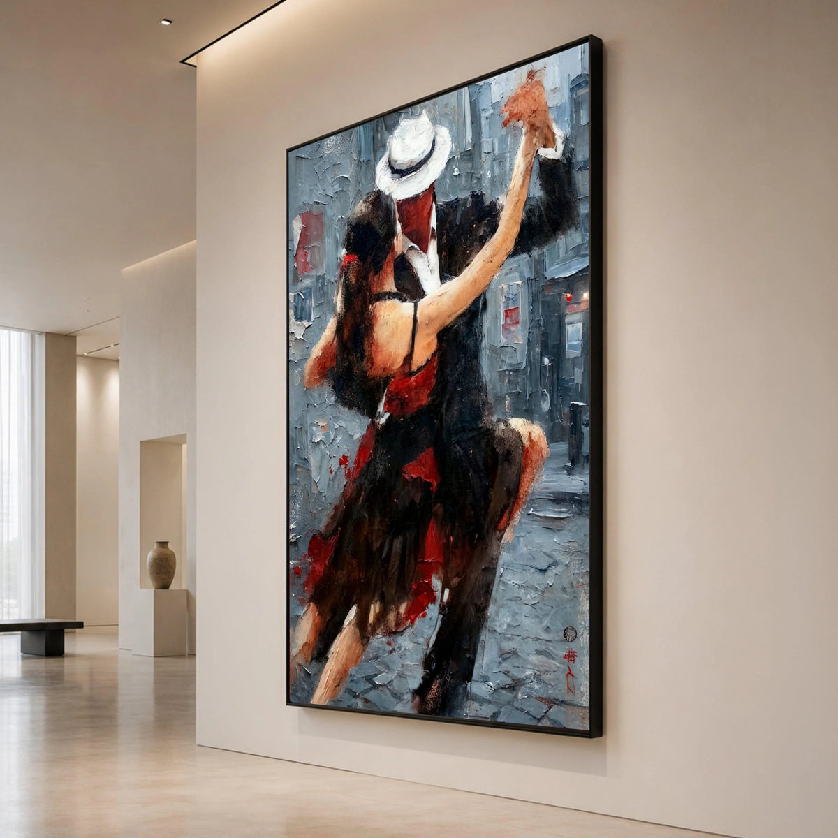 Passionate Tango Dance Couple Canvas Art, Romantic Latin Dance Wall Decor, Ballroom Dancing Canvas, Red and Black Dance Canvas Print Art