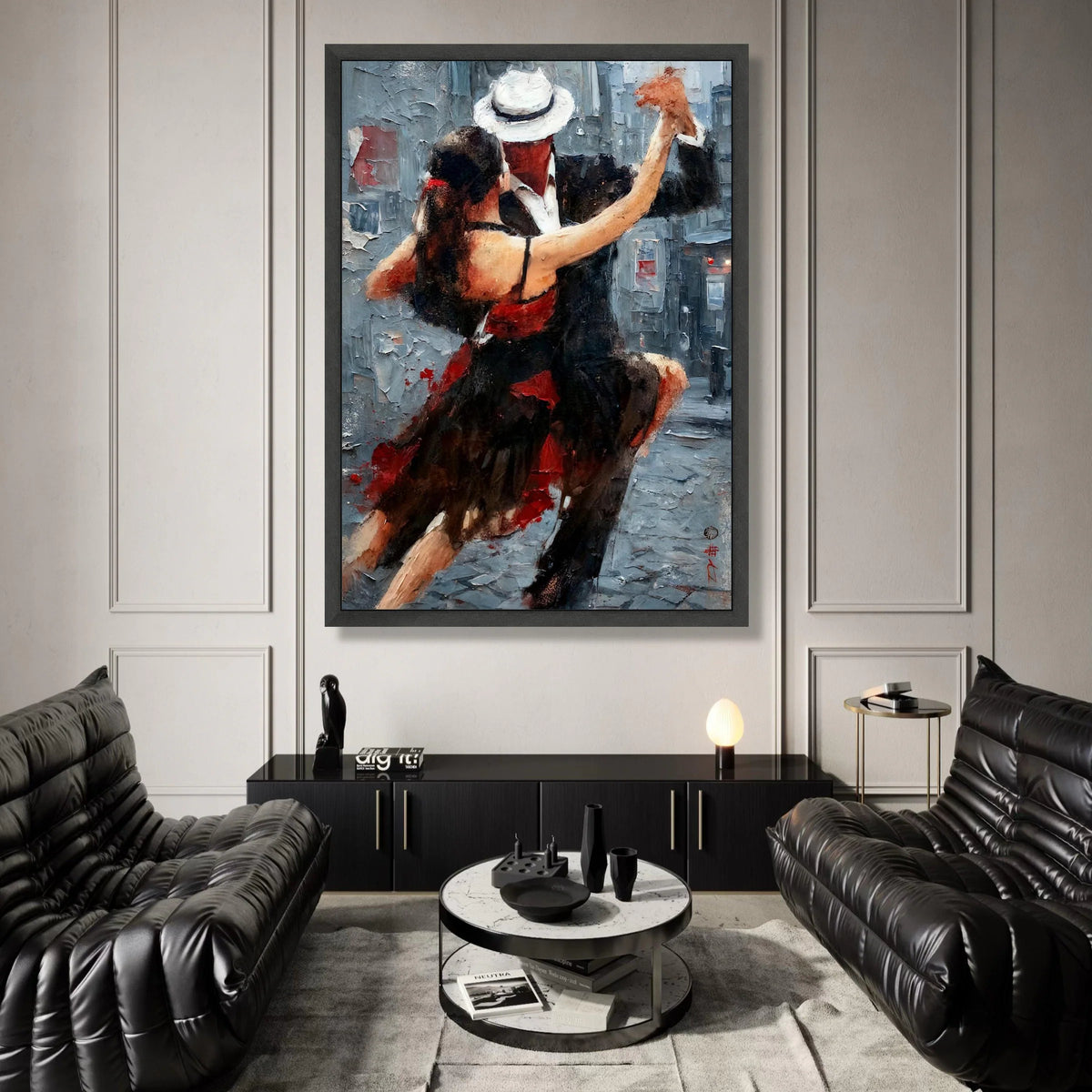 Passionate Tango Dance Couple Canvas Art, Romantic Latin Dance Wall Decor, Ballroom Dancing Canvas, Red and Black Dance Canvas Print Art