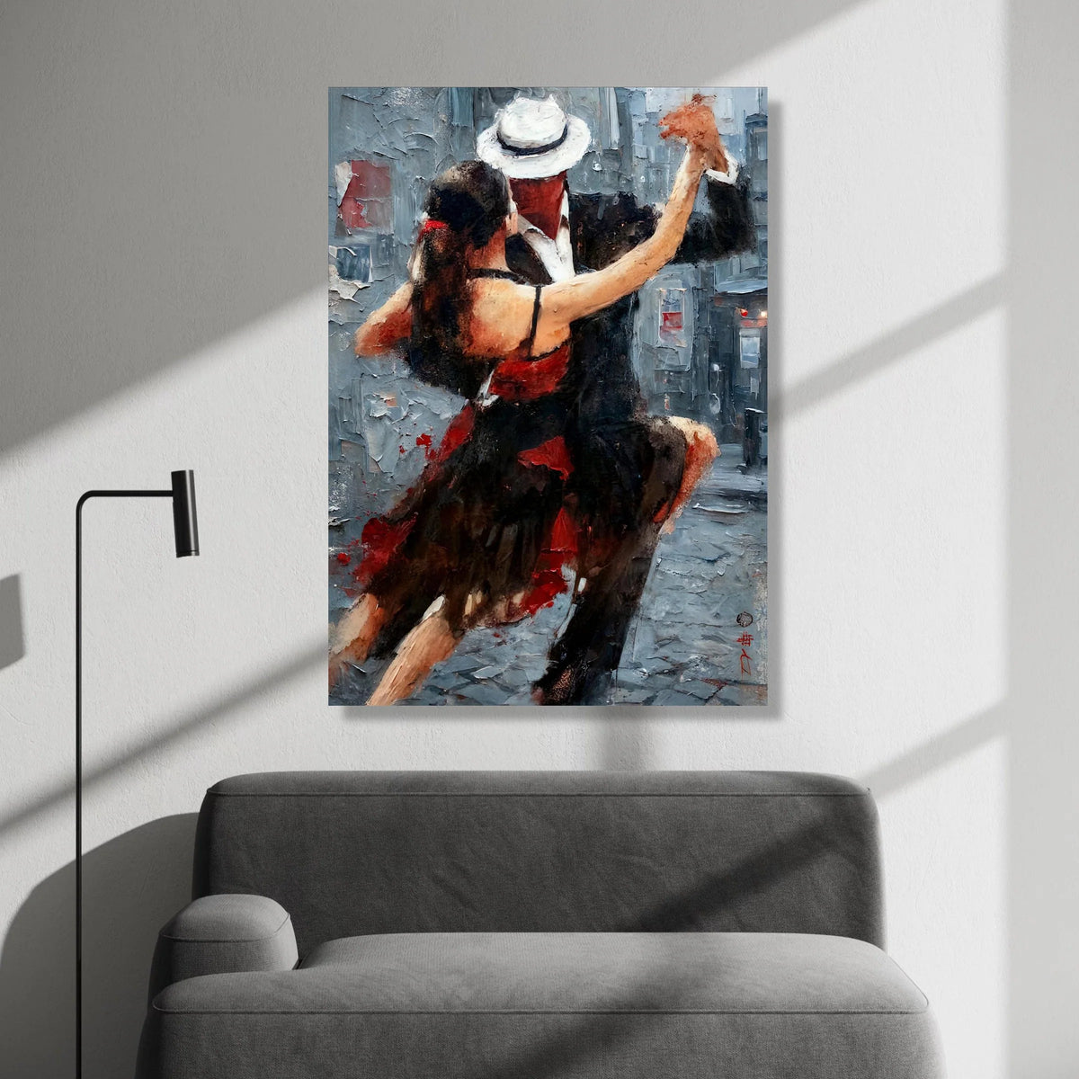 Passionate Tango Dance Couple Canvas Art, Romantic Latin Dance Wall Decor, Ballroom Dancing Canvas, Red and Black Dance Canvas Print Art