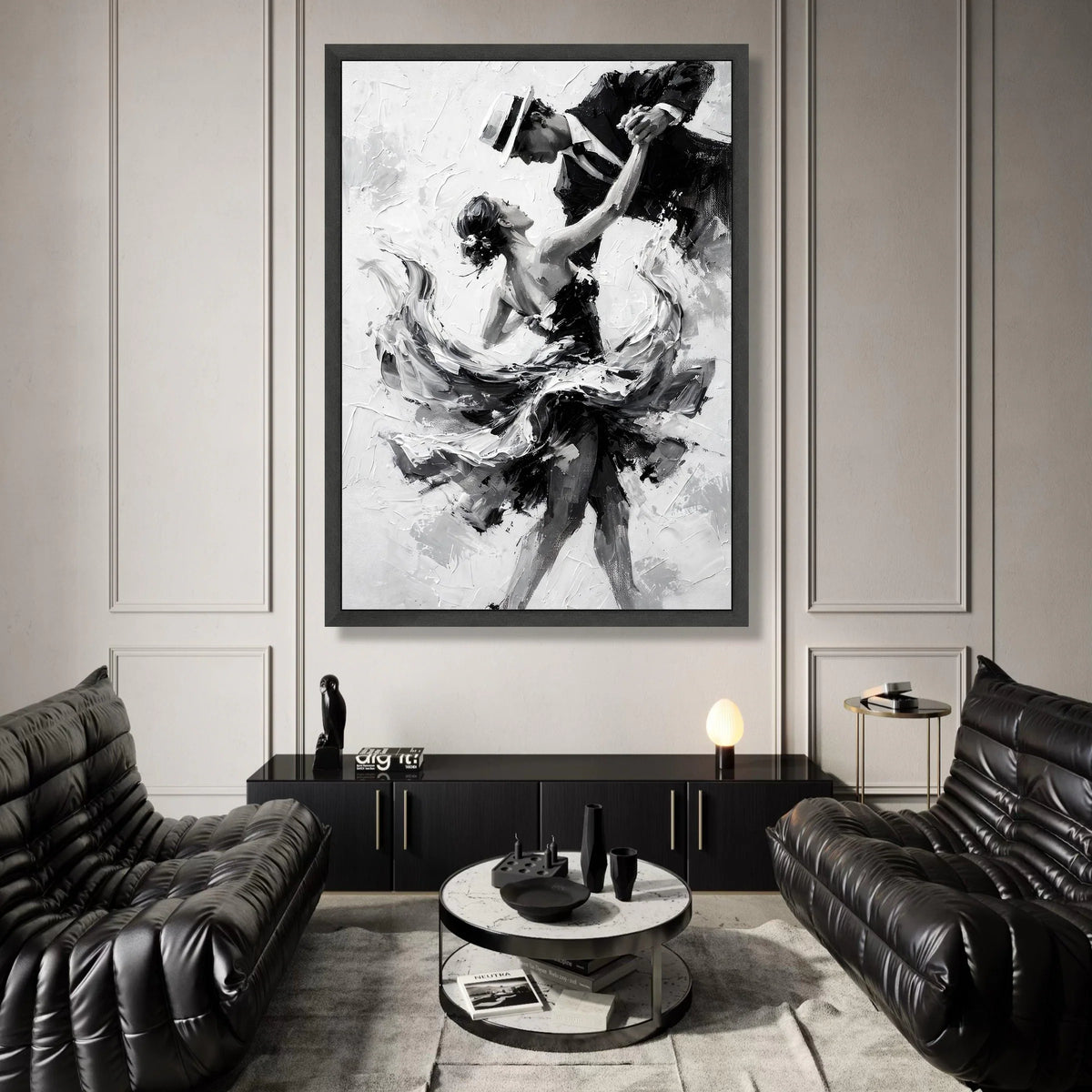 Elegant Couple Dancing Canvas, Black and White Wall Art, Romantic Dance Scene, Classic Ballroom Dance Canvas, Modern Home Canvas Print Art