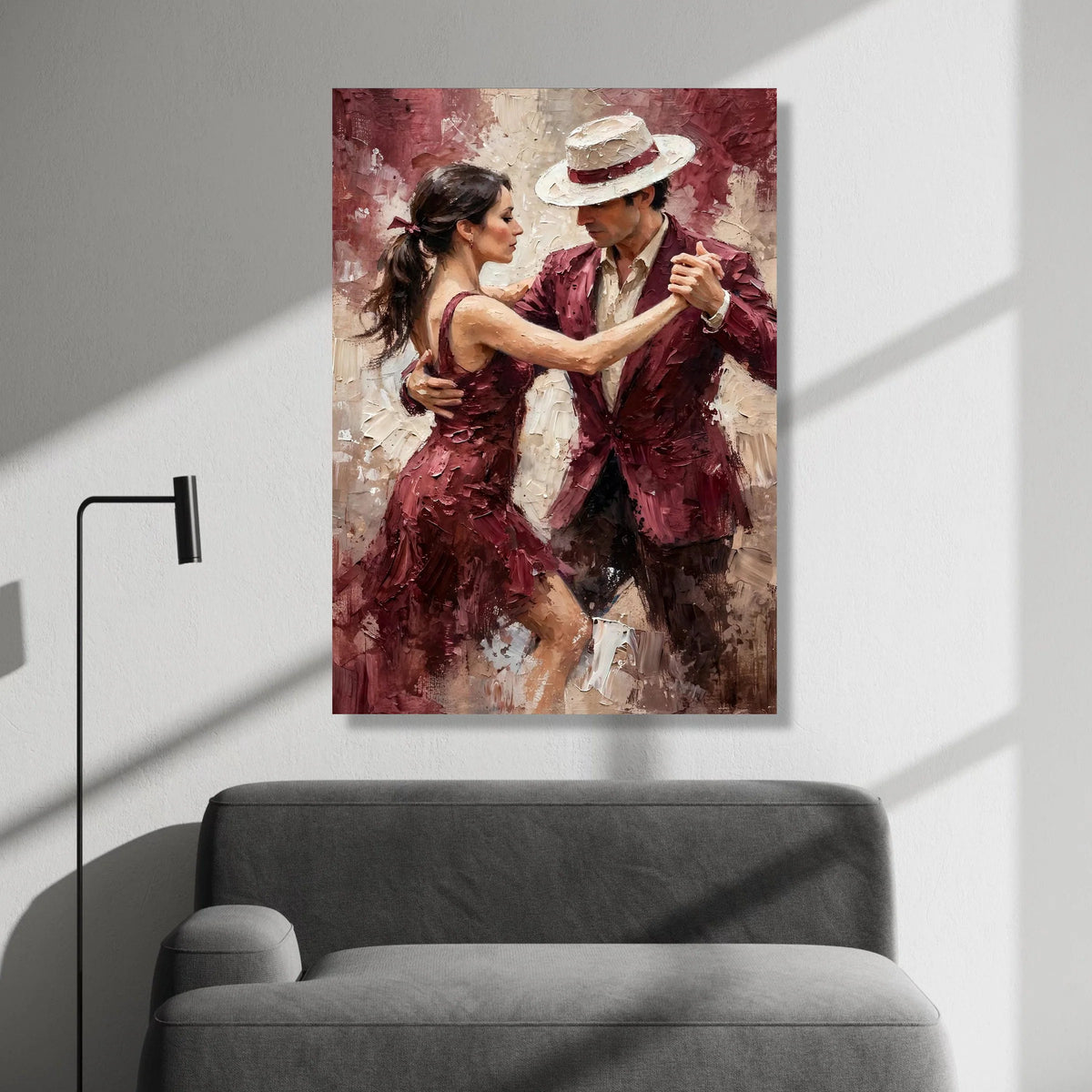 Passionate Tango Dance, Couple Red Attire Canvas, Romantic Wall Art, Dance Movement Canvas, Elegant Home Decoration Canvas Print Art