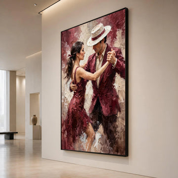 Passionate Tango Dance, Couple Red Attire Canvas, Romantic Wall Art, Dance Movement Canvas, Elegant Home Decoration Canvas Print Art