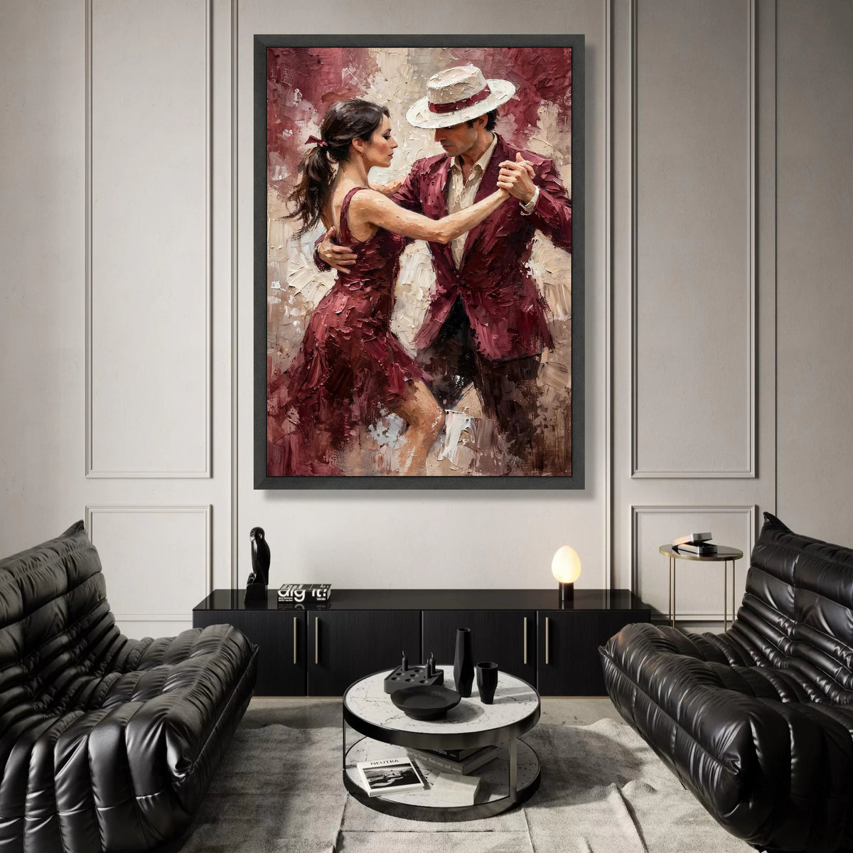Passionate Tango Dance, Couple Red Attire Canvas, Romantic Wall Art, Dance Movement Canvas, Elegant Home Decoration Canvas Print Art