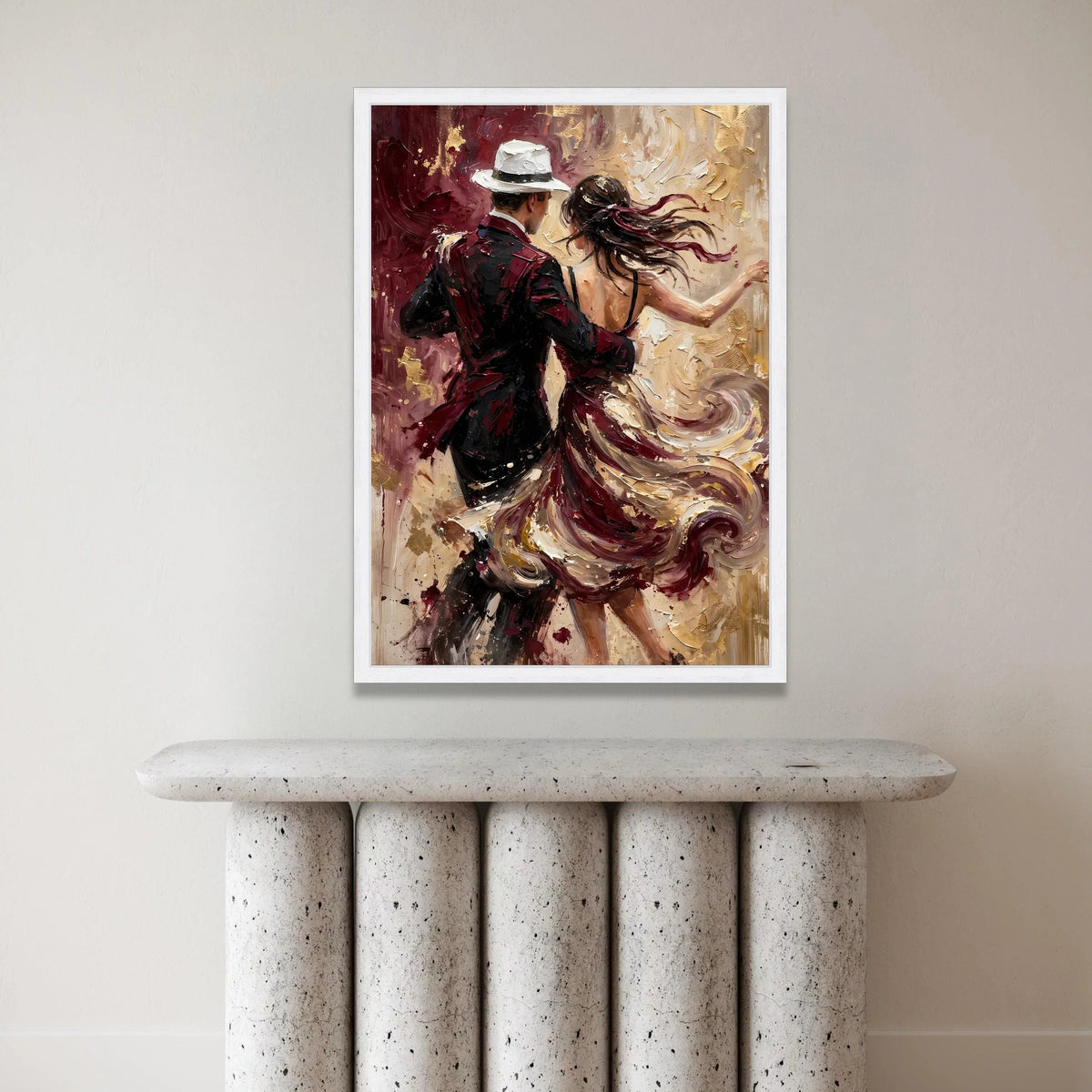 Romantic Dance Couple, Elegant Ballroom Scene Canvas, Swirling Dress Wall Art, Passionate Dance Painting, Modern Home Decor Canvas Print Art