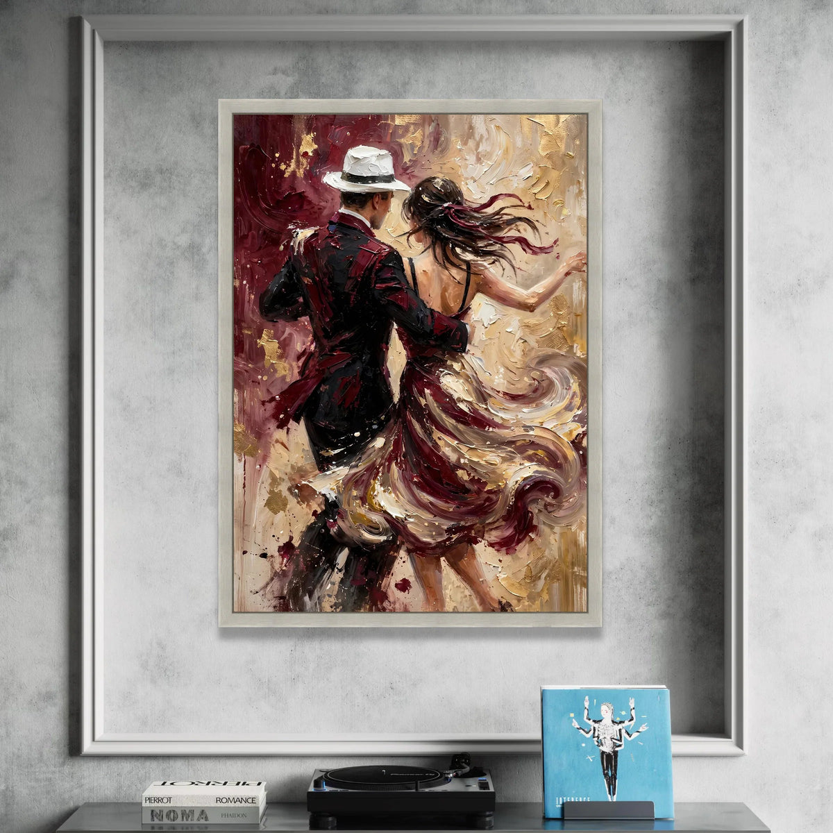 Romantic Dance Couple, Elegant Ballroom Scene Canvas, Swirling Dress Wall Art, Passionate Dance Painting, Modern Home Decor Canvas Print Art