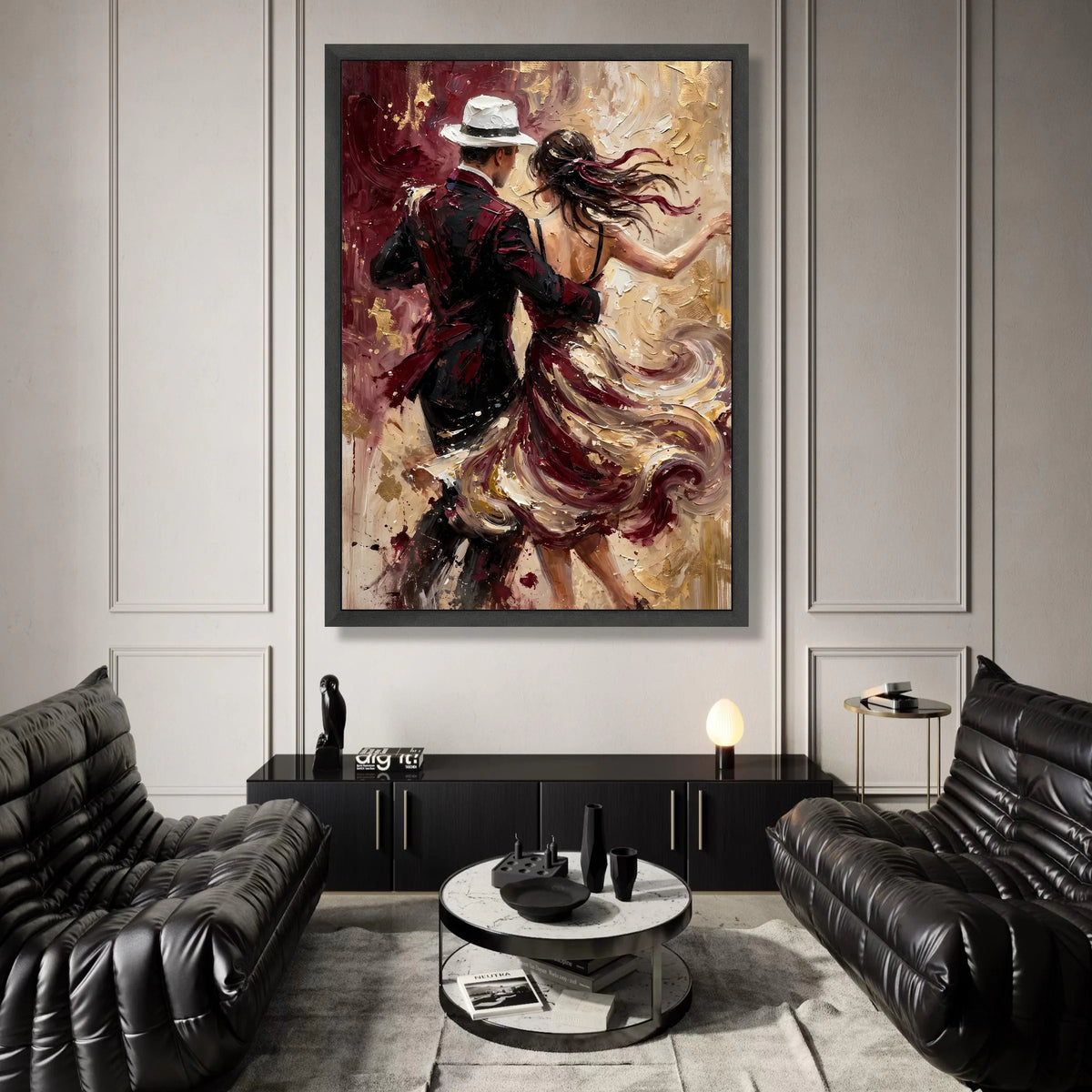 Romantic Dance Couple, Elegant Ballroom Scene Canvas, Swirling Dress Wall Art, Passionate Dance Painting, Modern Home Decor Canvas Print Art
