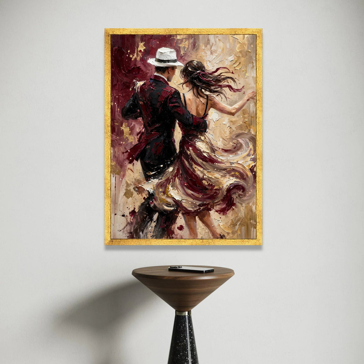Romantic Dance Couple, Elegant Ballroom Scene Canvas, Swirling Dress Wall Art, Passionate Dance Painting, Modern Home Decor Canvas Print Art