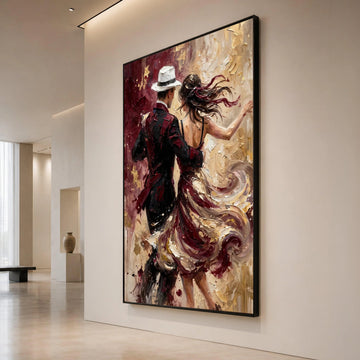 Romantic Dance Couple, Elegant Ballroom Scene Canvas, Swirling Dress Wall Art, Passionate Dance Painting, Modern Home Decor Canvas Print Art