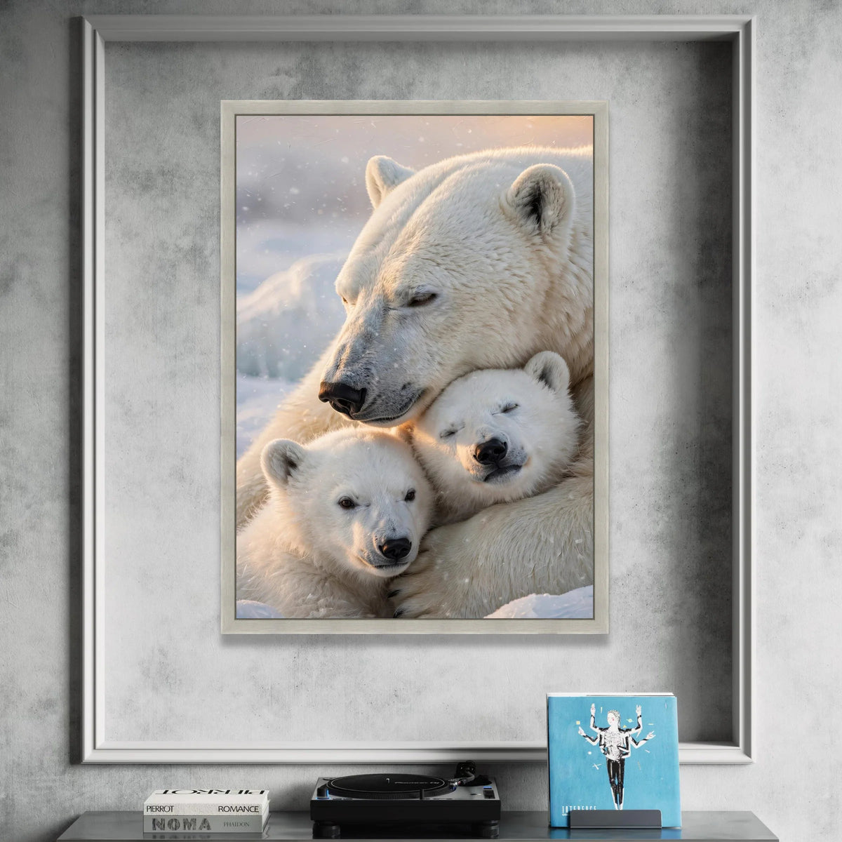 Polar Bear Family Embrace, Arctic Wildlife Canvas, Cozy Winter Scene, Animal Wall Art, Nature Canvas Print, Home Decoration Canvas Print Art