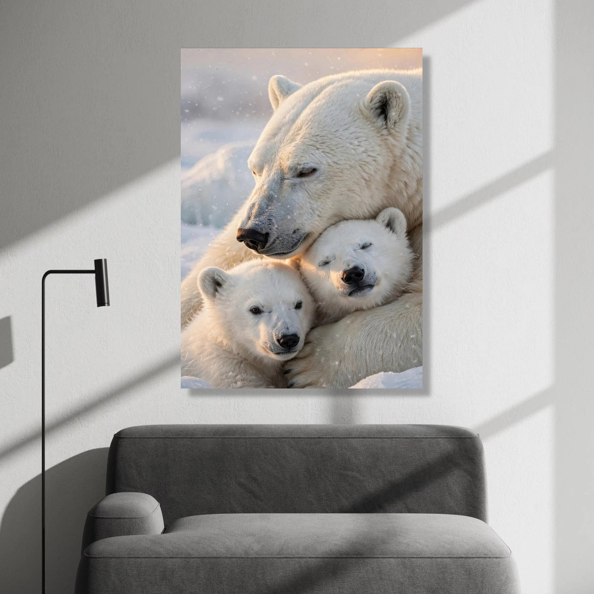 Polar Bear Family Embrace, Arctic Wildlife Canvas, Cozy Winter Scene, Animal Wall Art, Nature Canvas Print, Home Decoration Canvas Print Art