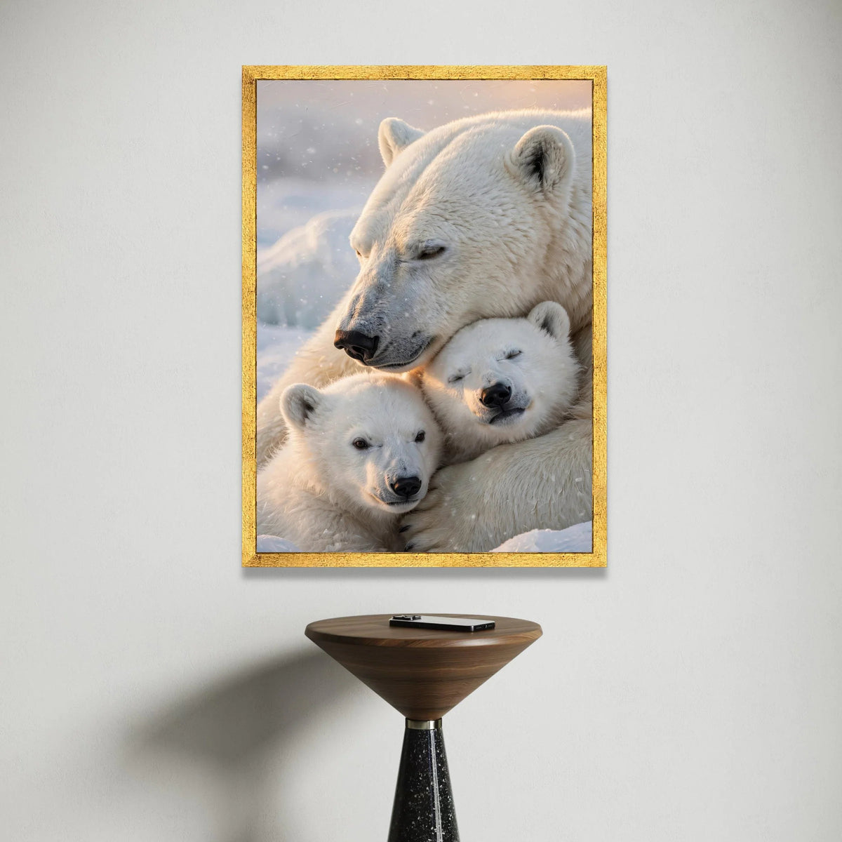 Polar Bear Family Embrace, Arctic Wildlife Canvas, Cozy Winter Scene, Animal Wall Art, Nature Canvas Print, Home Decoration Canvas Print Art