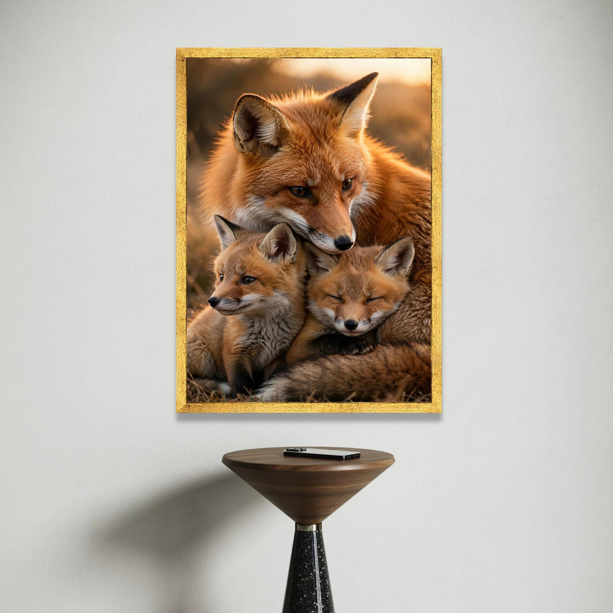 Caring Fox Family, Wildlife Canvas Wall Art, Animal Nature Photography, Warm Sunset Scene, Cozy Forest Decor, Ready to Hang Canvas Print Art
