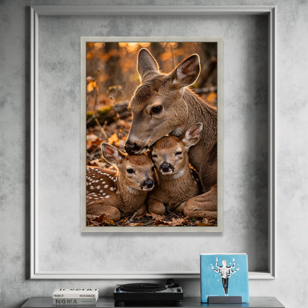 Tender Deer Family Close-Up Canvas, Woodland Animal Wall Art, Nature Wildlife Canvas Decoration, Cozy Forest Scene Ready to Canvas Print Art