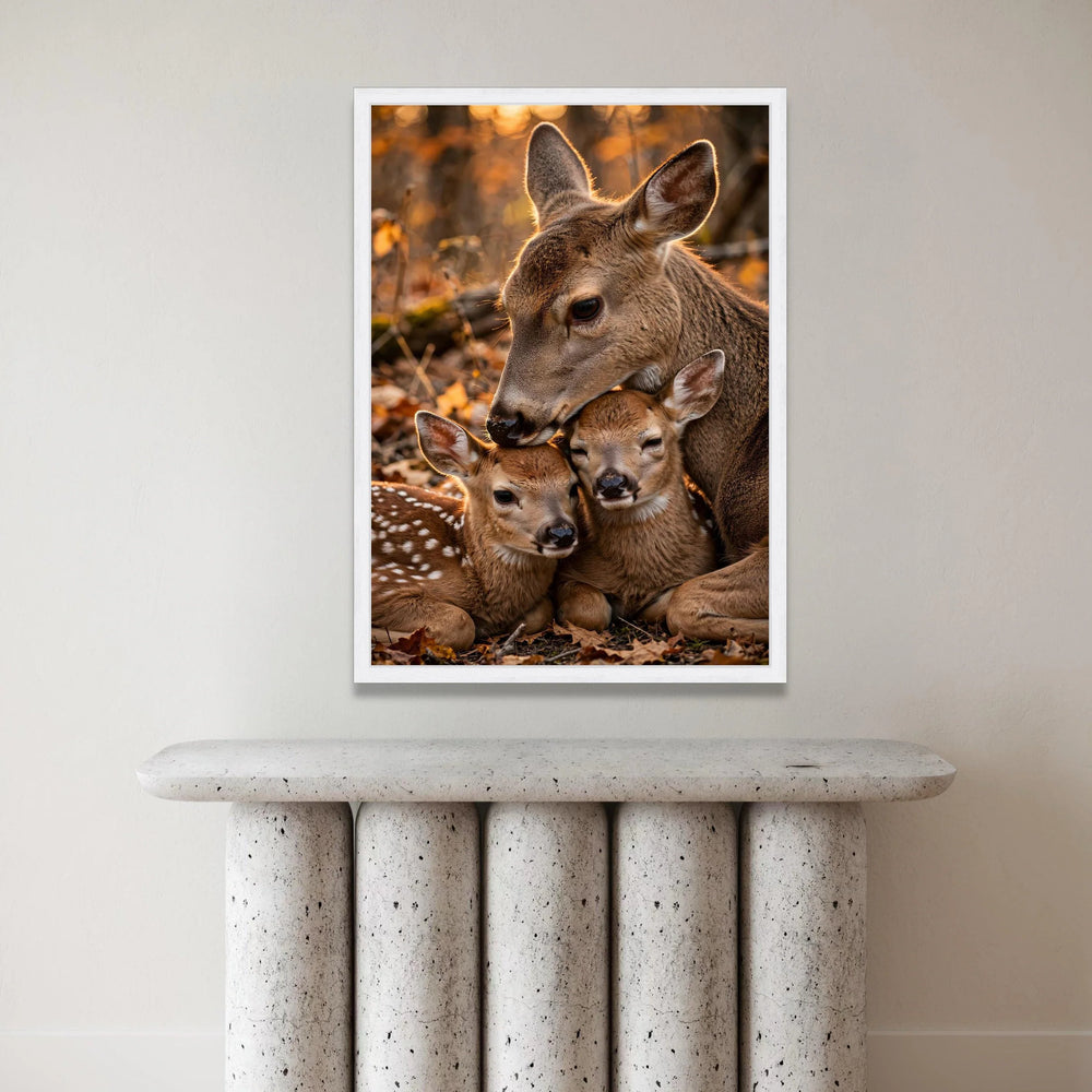 Tender Deer Family Close-Up Canvas, Woodland Animal Wall Art, Nature Wildlife Canvas Decoration, Cozy Forest Scene Ready to Canvas Print Art