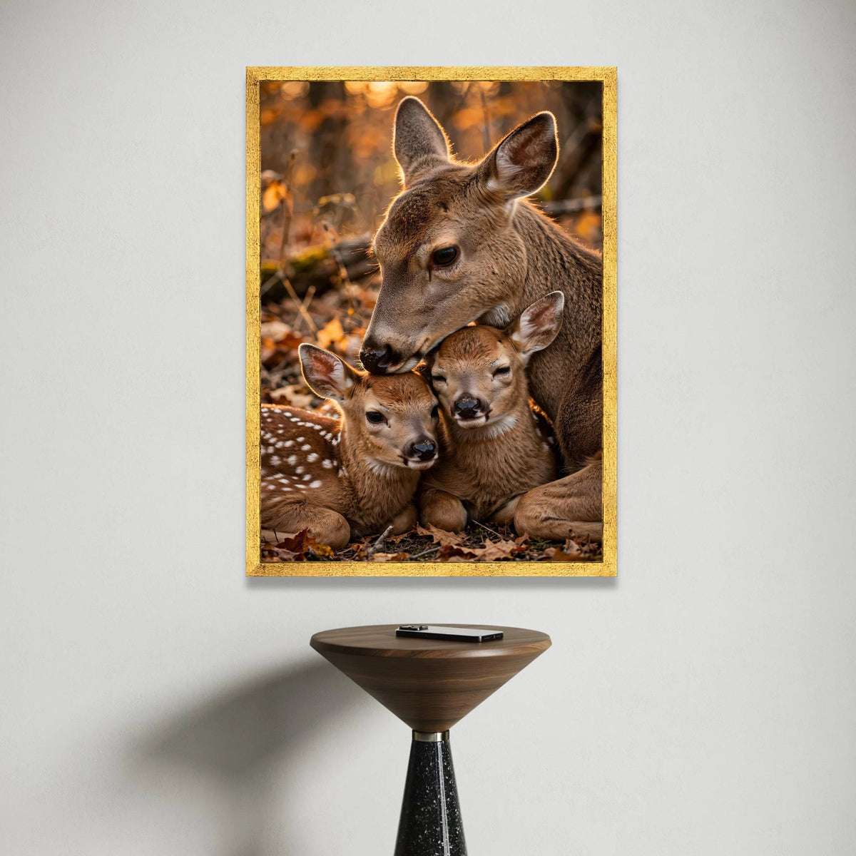 Tender Deer Family Close-Up Canvas, Woodland Animal Wall Art, Nature Wildlife Canvas Decoration, Cozy Forest Scene Ready to Canvas Print Art