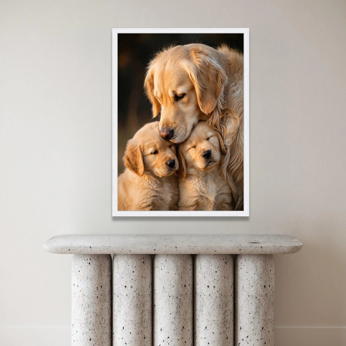 Golden Retriever Family Canvas, Dog Portrait Wall Art, Loving Pets Decoration, Warm Animal Canvas, Home Nursery Artwork Canvas Print Art