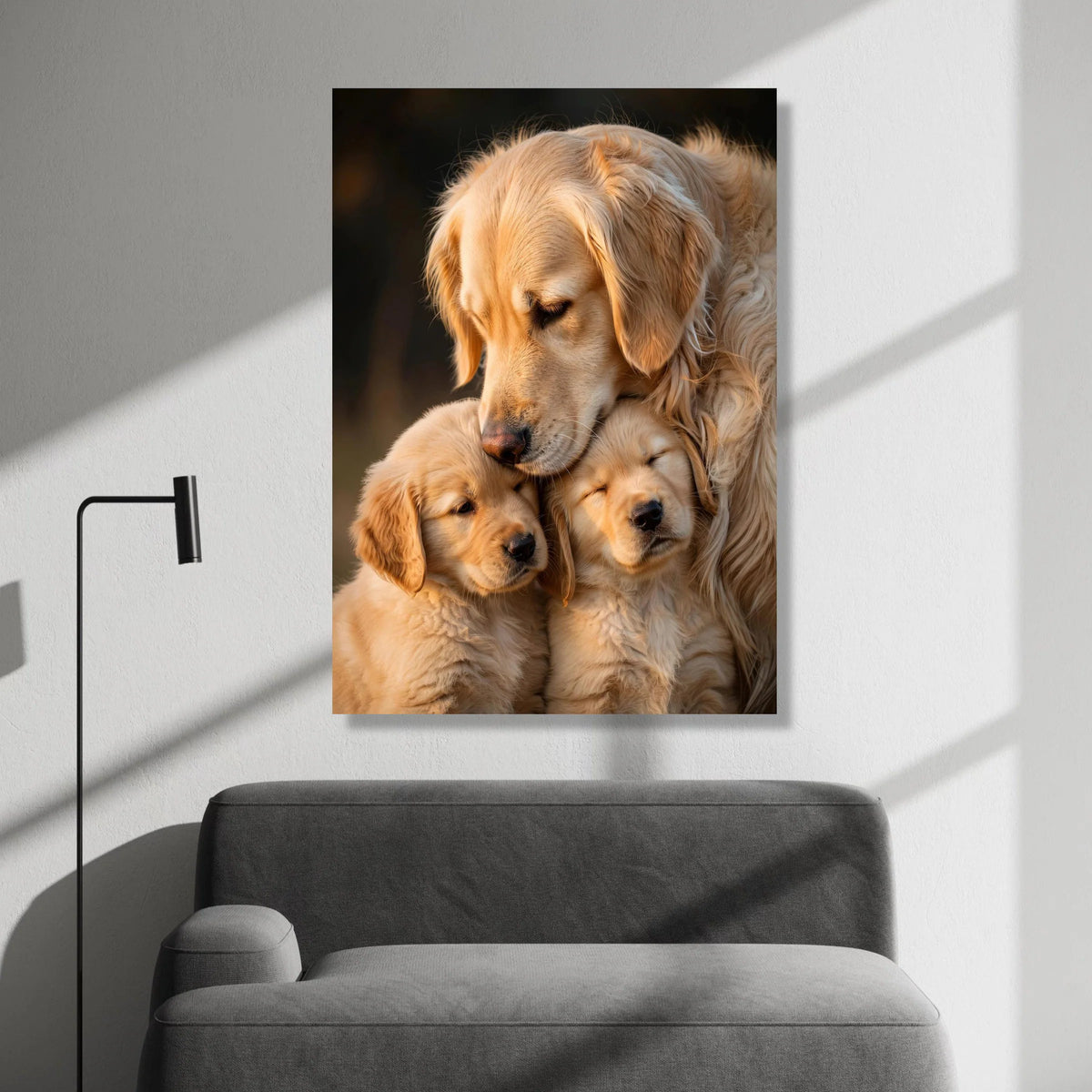 Golden Retriever Family Canvas, Dog Portrait Wall Art, Loving Pets Decoration, Warm Animal Canvas, Home Nursery Artwork Canvas Print Art