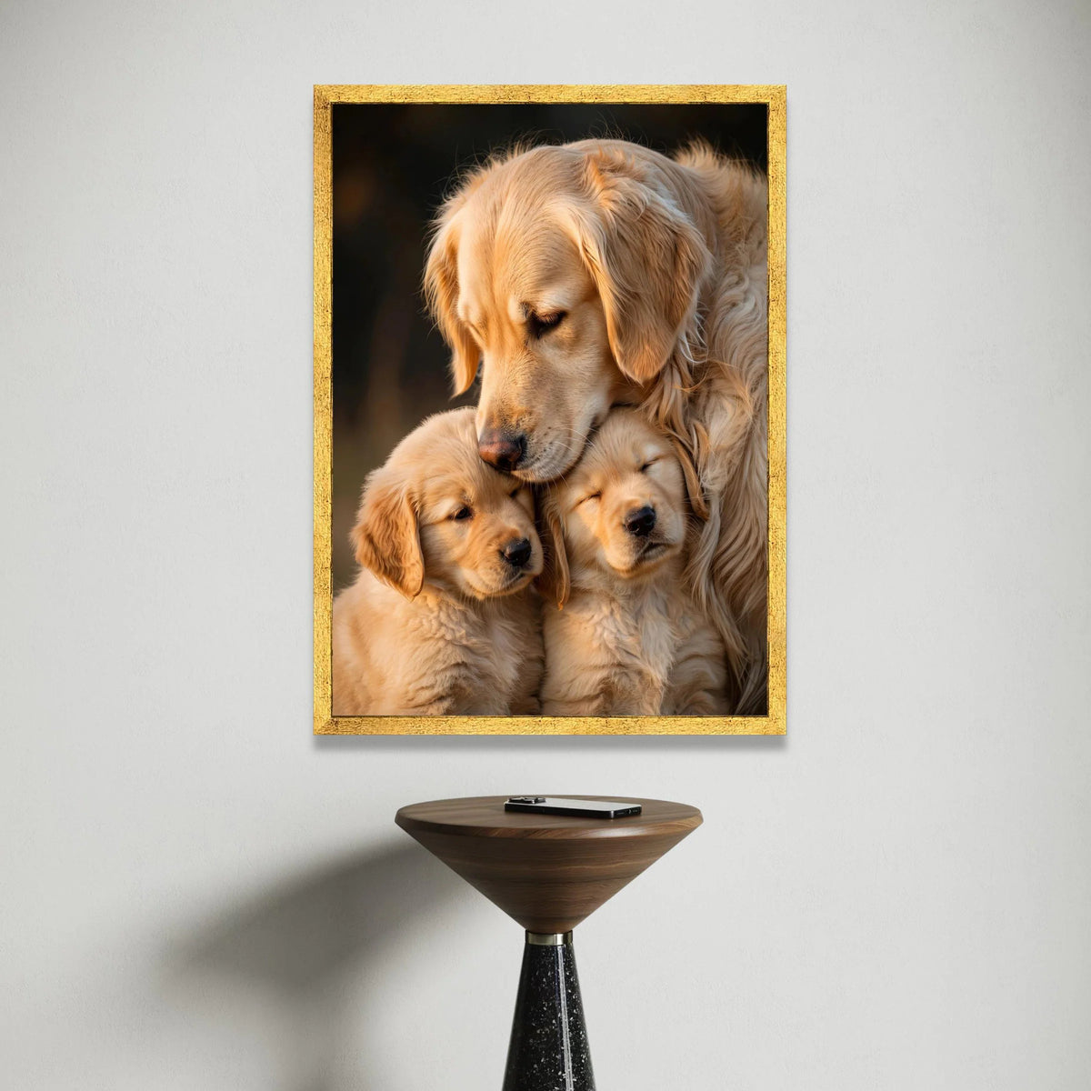 Golden Retriever Family Canvas, Dog Portrait Wall Art, Loving Pets Decoration, Warm Animal Canvas, Home Nursery Artwork Canvas Print Art