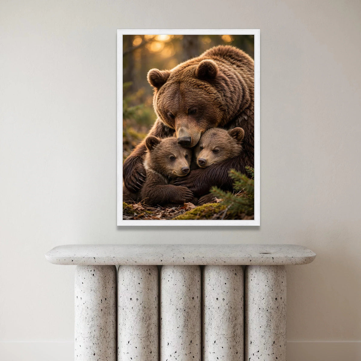 Tender Brown Bear Family Hug, Wildlife Canvas Wall Art, Nature Animal Portrait Canvas, Cozy Forest Scene, Ready to Hang Canvas Print Art
