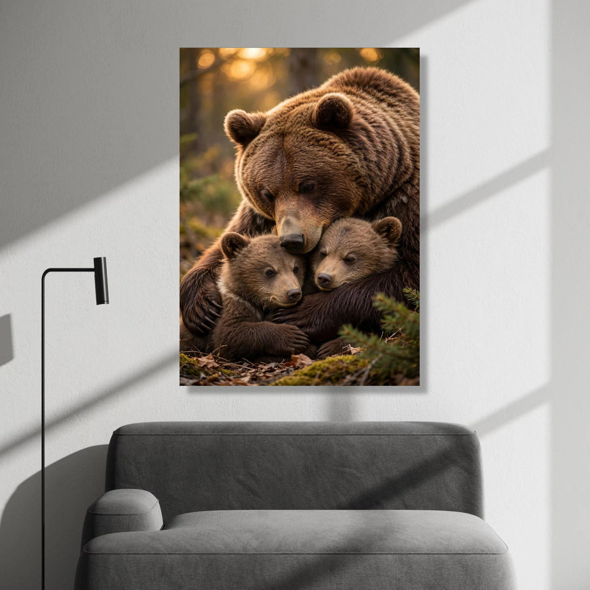 Tender Brown Bear Family Hug, Wildlife Canvas Wall Art, Nature Animal Portrait Canvas, Cozy Forest Scene, Ready to Hang Canvas Print Art