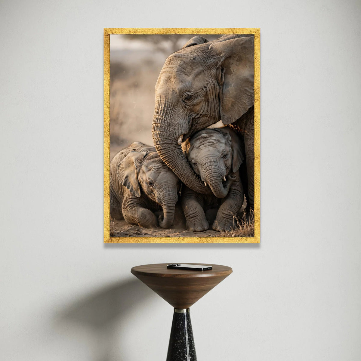 Tender Elephant Family Canvas Wall Art, Safari Animal Portrait, Wildlife Home Decor, Nature Conservation Canvas, Ready to Canvas Print Art