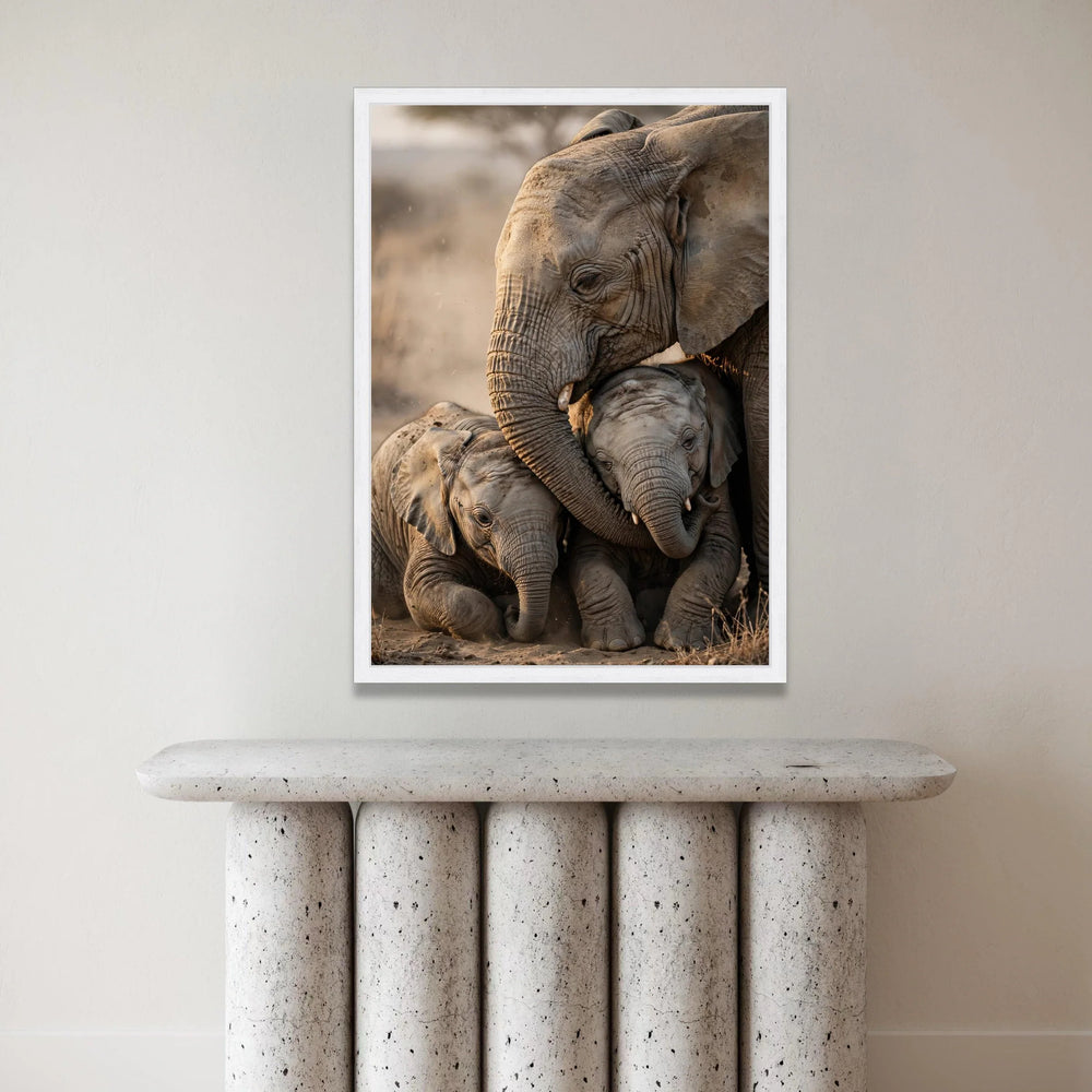 Tender Elephant Family Canvas Wall Art, Safari Animal Portrait, Wildlife Home Decor, Nature Conservation Canvas, Ready to Canvas Print Art