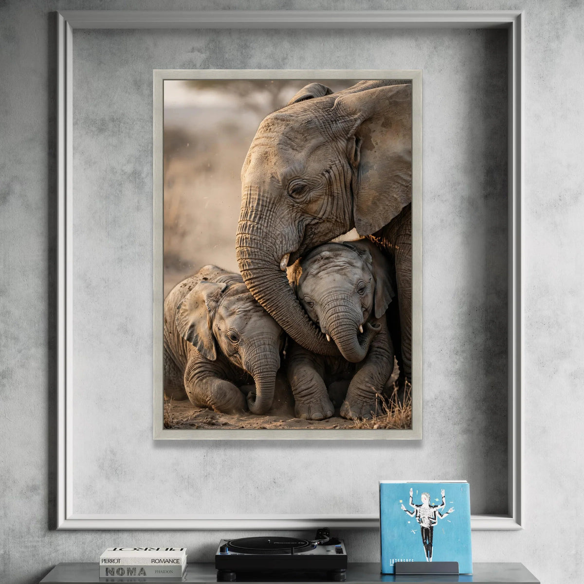 Tender Elephant Family Canvas Wall Art, Safari Animal Portrait, Wildlife Home Decor, Nature Conservation Canvas, Ready to Canvas Print Art