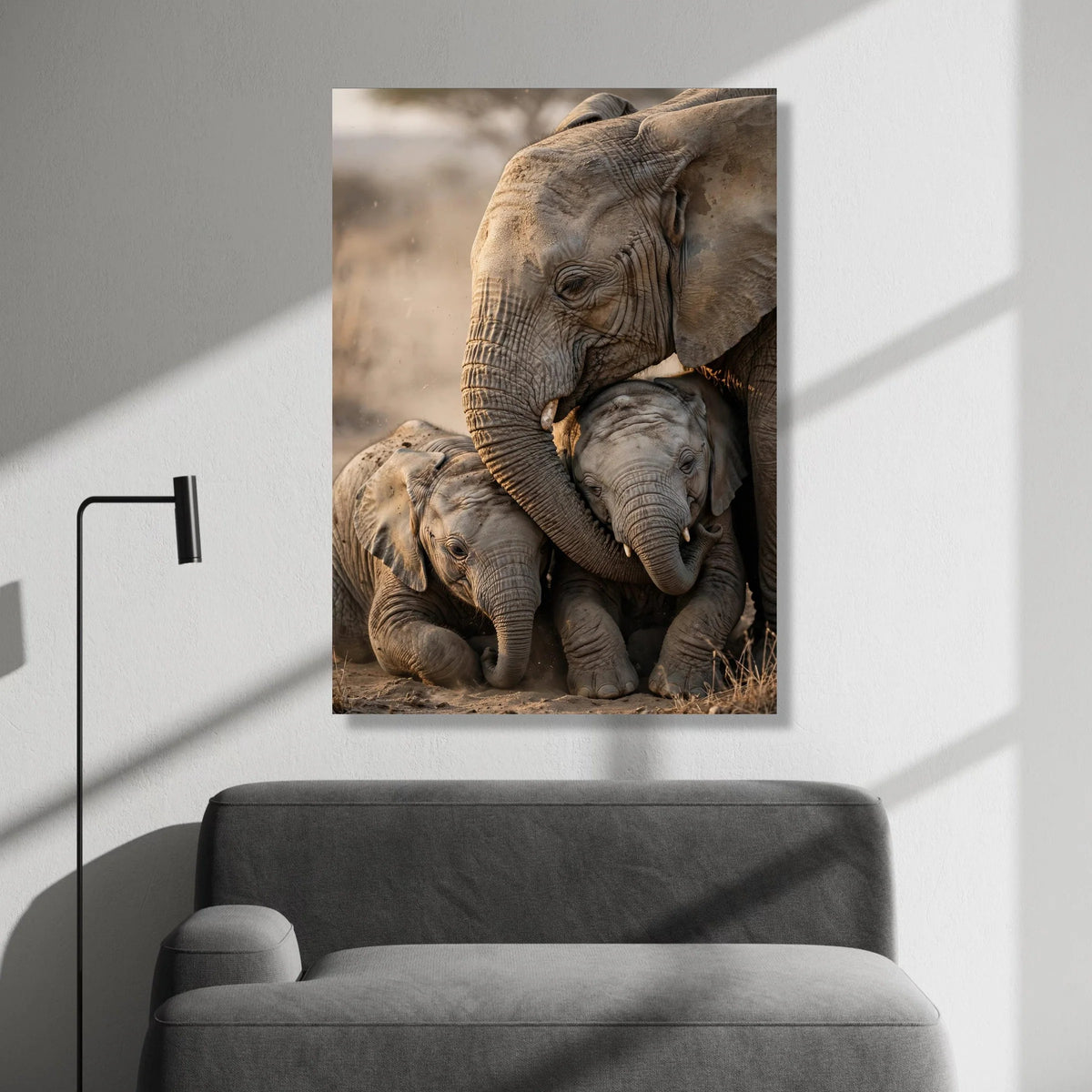 Tender Elephant Family Canvas Wall Art, Safari Animal Portrait, Wildlife Home Decor, Nature Conservation Canvas, Ready to Canvas Print Art