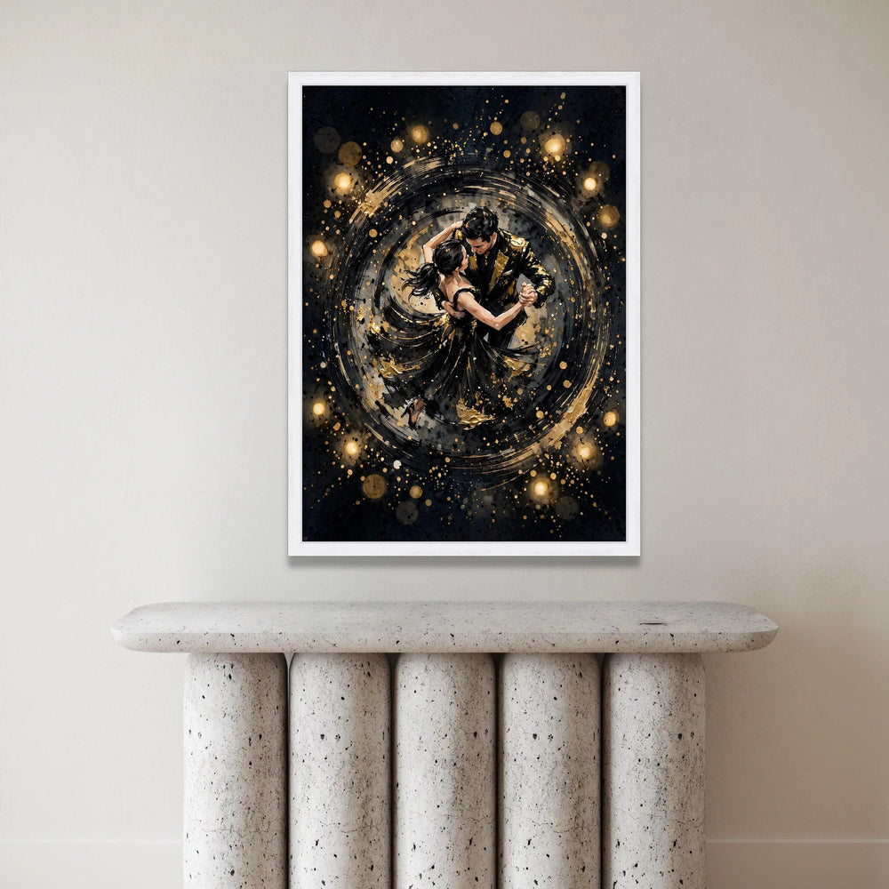 Elegant Dancing Couple Canvas Wall Art, Romantic Ballroom Dance Scene, Black and Gold Home Decoration, Modern Dance Canvas Print Art