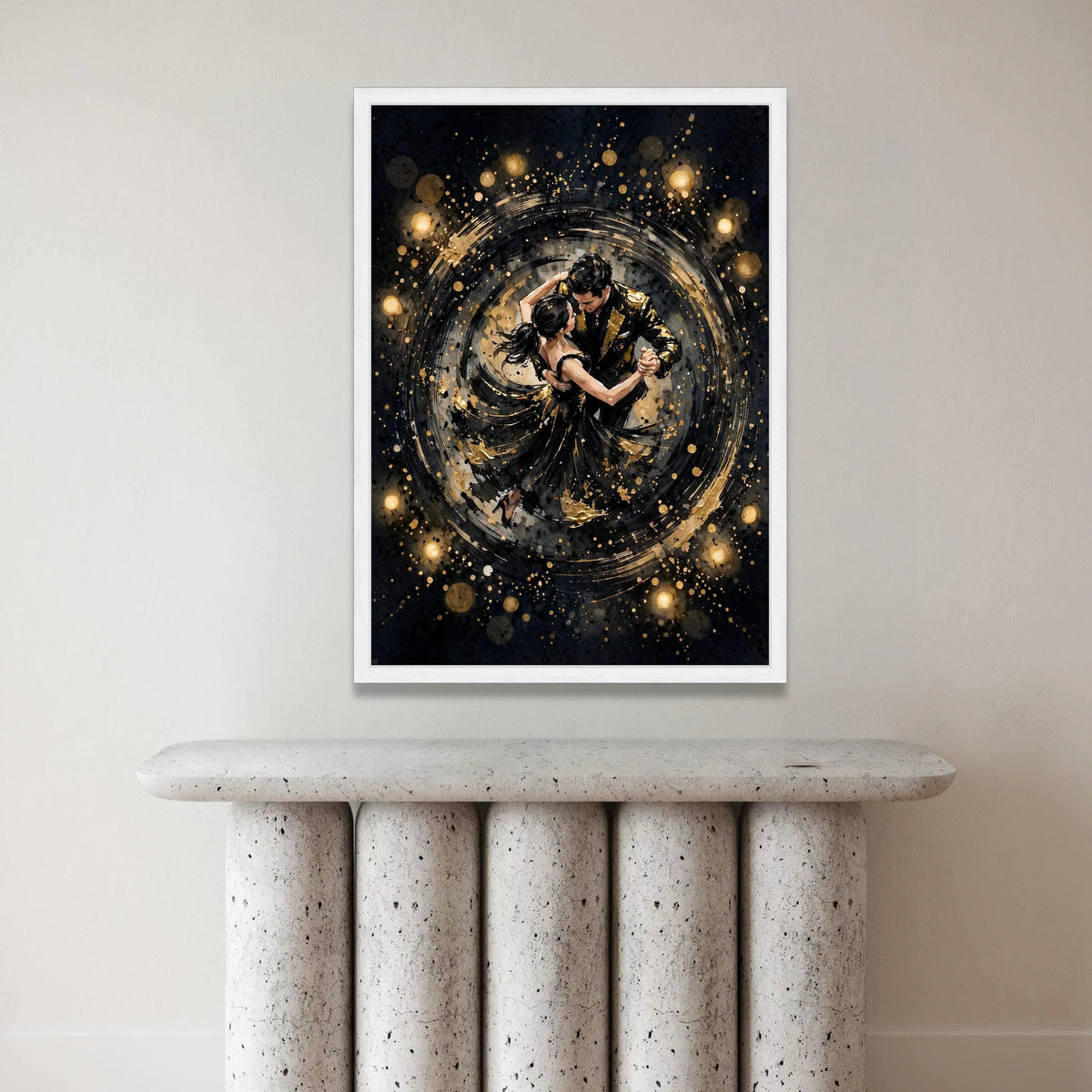Elegant Dancing Couple Canvas Wall Art, Romantic Ballroom Dance Scene, Black and Gold Home Decoration, Modern Dance Canvas Print Art